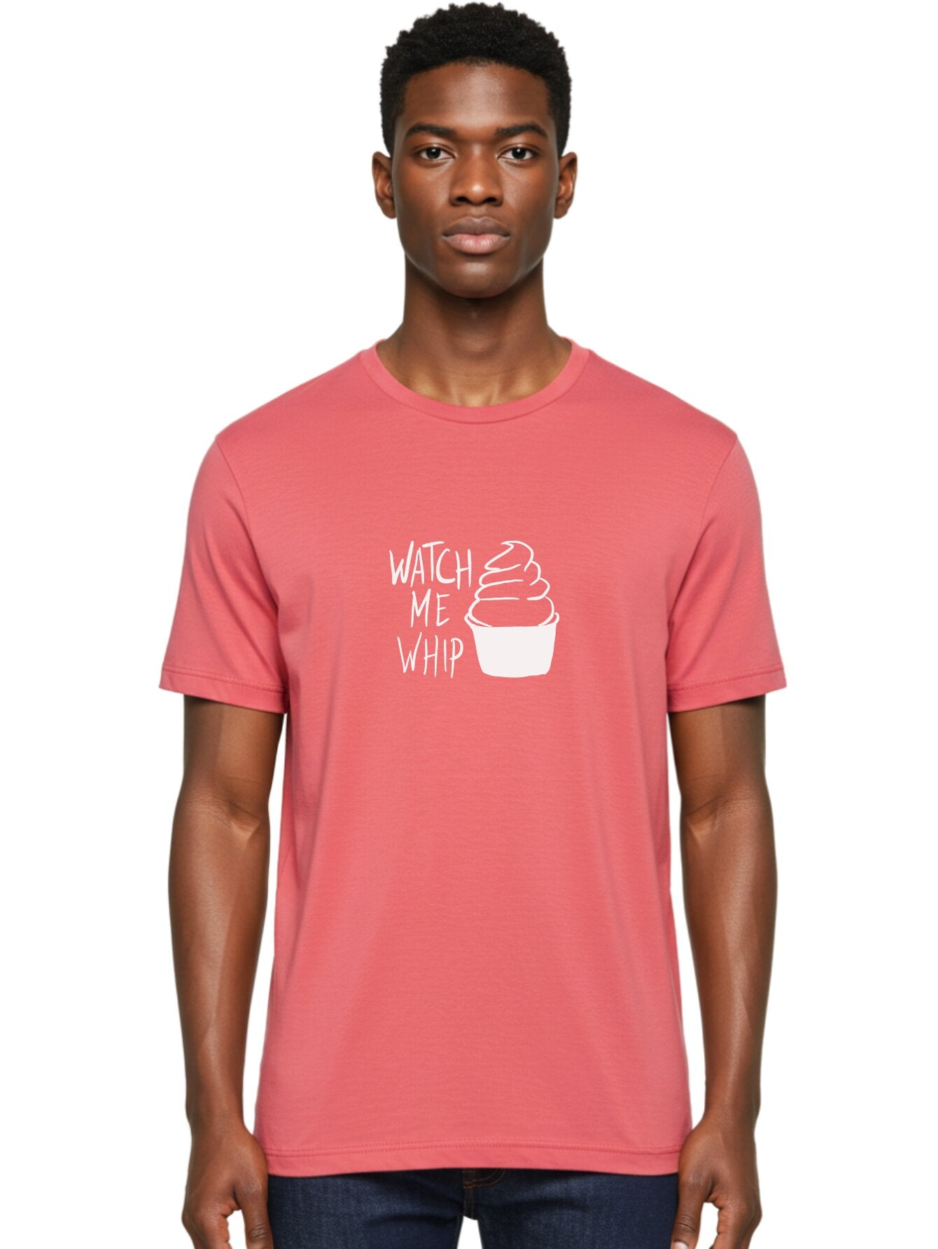 Watch-Me-Whip Men'S Graphic Tee, 100% Cotton, Comfortable Casual Summer Wear, Machine Washable, Whipped Cream, Soft Serve, Cup, Sweet Treat, Frozen Yogurt, Dessert, Fun Phrase, Playful Design, White Illustration, Watch Me Whip -  Aaa138 28