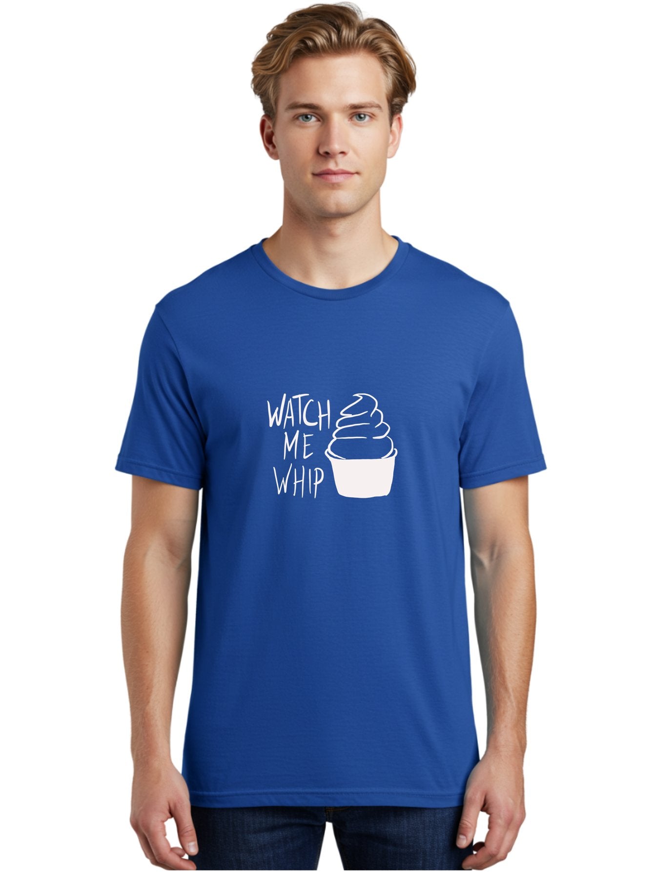 Watch-Me-Whip Men'S Graphic Tee, 100% Cotton, Comfortable Casual Summer Wear, Machine Washable, Whipped Cream, Soft Serve, Cup, Sweet Treat, Frozen Yogurt, Dessert, Fun Phrase, Playful Design, White Illustration, Watch Me Whip -  Aaa138 24