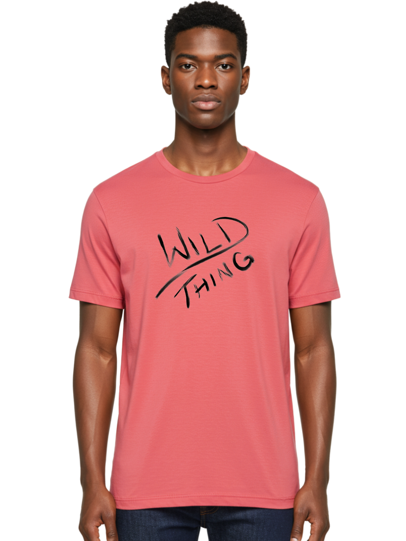 Wild-Thing Men'S Graphic Tee, 100% Cotton, Comfortable Casual Summer Wear, Machine Washable, Wild Thing, Bold Typography, Black Text, Diagonal Text, Handwritten Font, Modern Design, Edgy Style, Graphic Text -  Aaa139