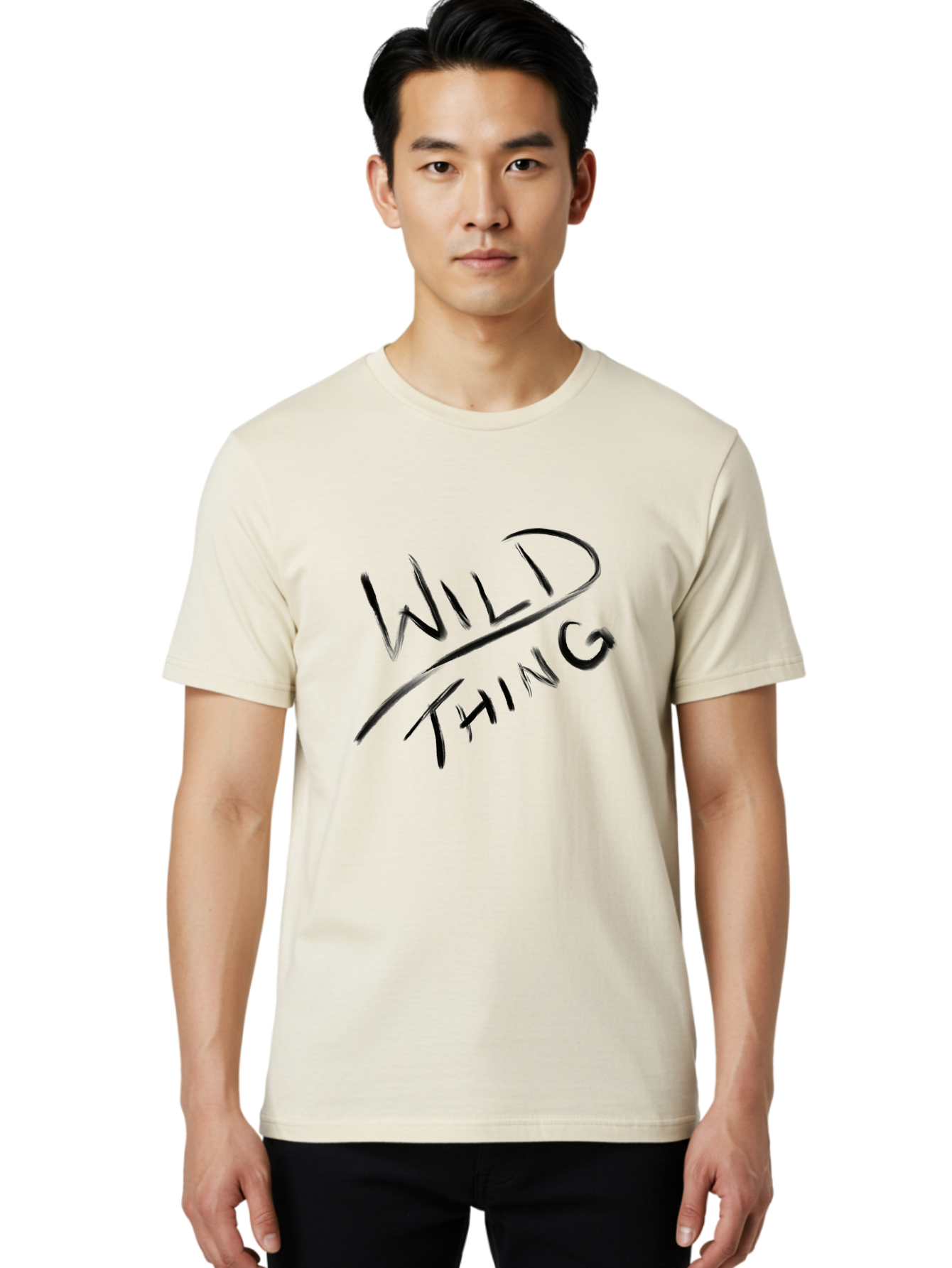 Wild-Thing Men'S Graphic Tee, 100% Cotton, Comfortable Casual Summer Wear, Machine Washable, Wild Thing, Bold Typography, Black Text, Diagonal Text, Handwritten Font, Modern Design, Edgy Style, Graphic Text -  Aaa139 20