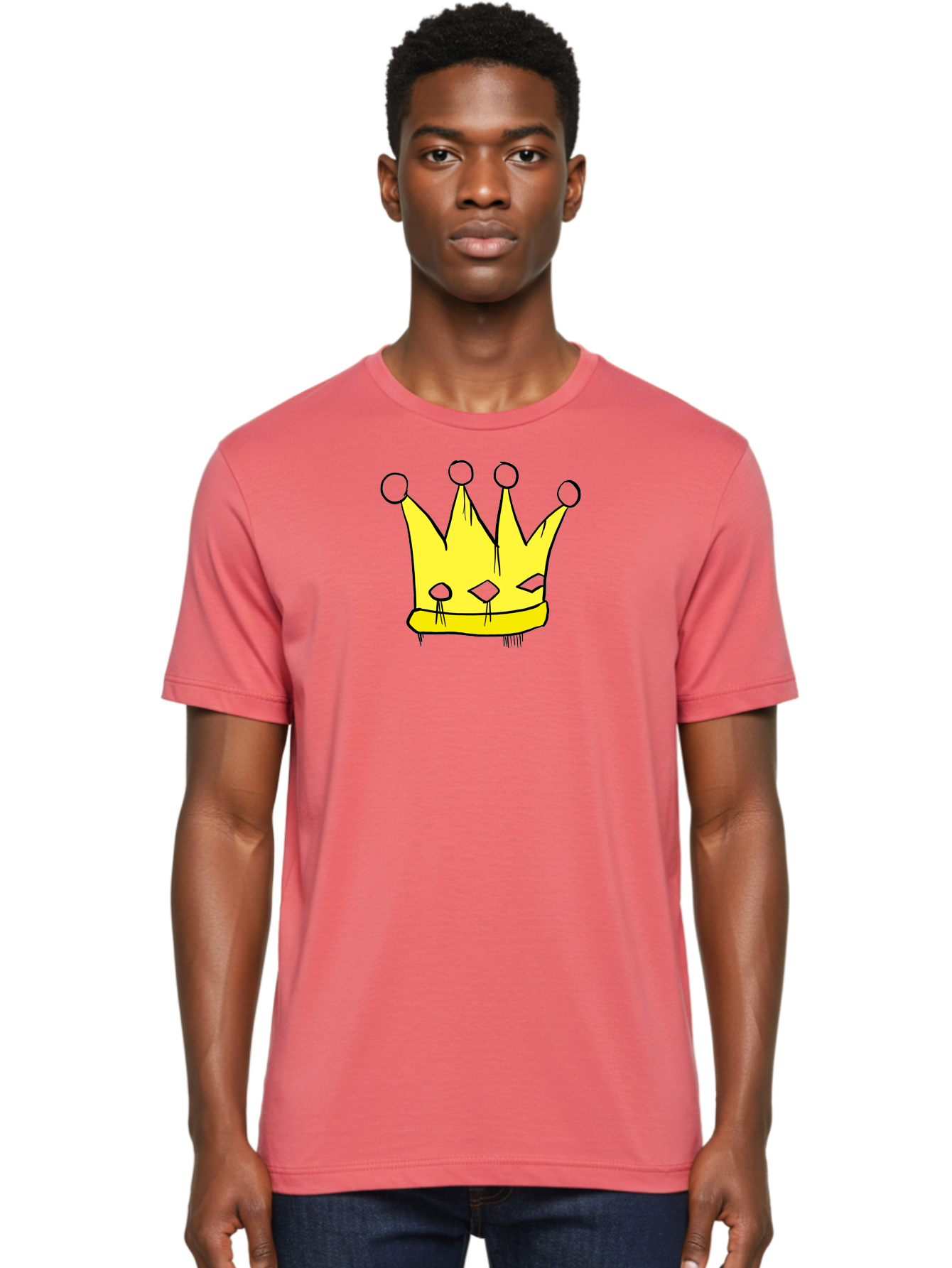 Yellow-Crown Men'S Graphic Tee, 100% Cotton, Comfortable Casual Summer Wear, Machine Washable, Yellow Crown, Royal Symbol, Regal Headwear, Cartoon Style, Simple Design, Bold Lines, Simple Graphics, Monarch Emblem -  Aaa146
