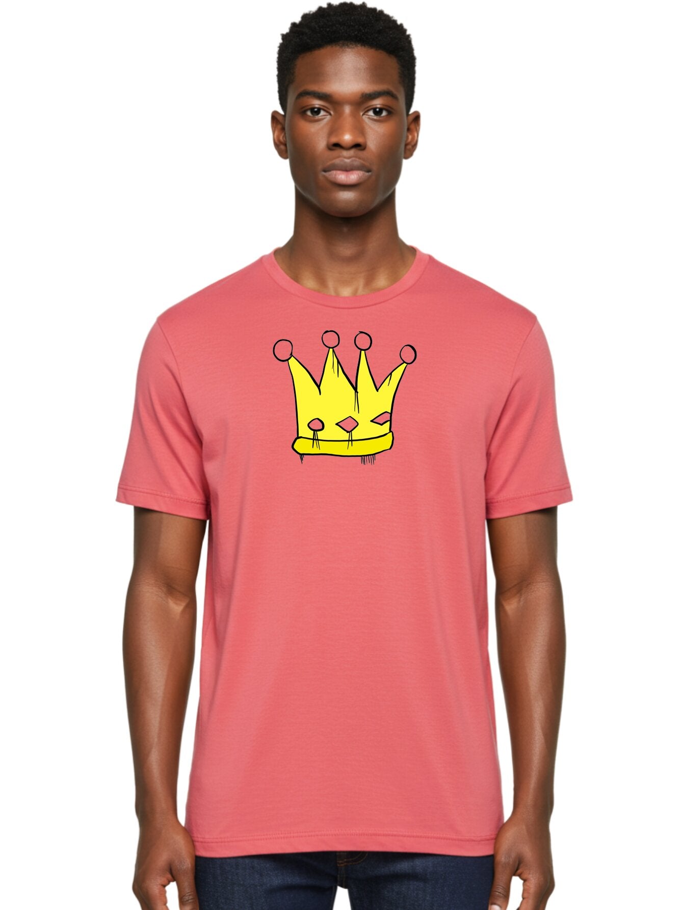 Yellow-Crown Men'S Graphic Tee, 100% Cotton, Comfortable Casual Summer Wear, Machine Washable, Yellow Crown, Royal Symbol, Regal Headwear, Cartoon Style, Simple Design, Bold Lines, Simple Graphics, Monarch Emblem -  Aaa146 30