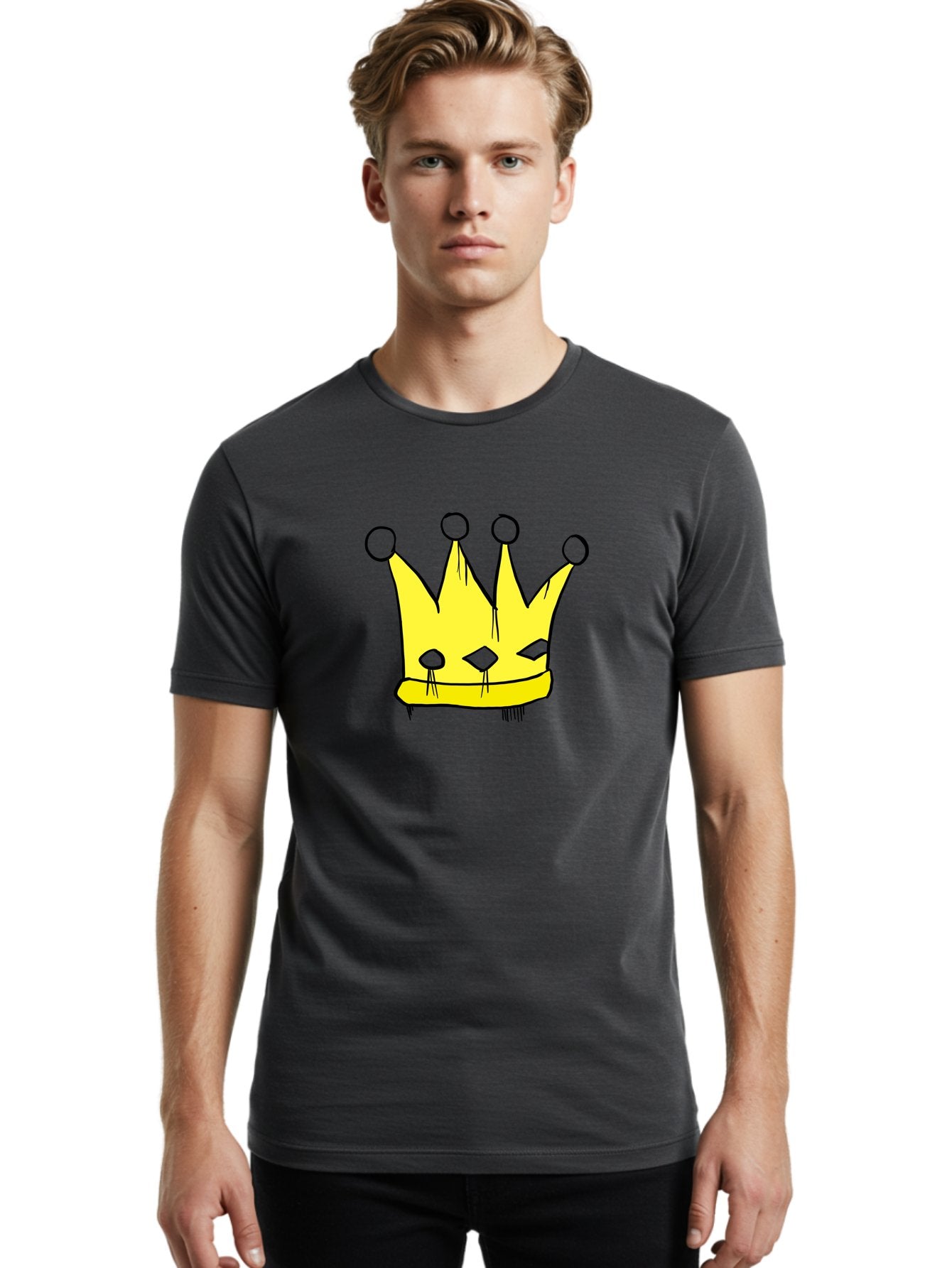 Yellow-Crown Men'S Graphic Tee, 100% Cotton, Comfortable Casual Summer Wear, Machine Washable, Yellow Crown, Royal Symbol, Regal Headwear, Cartoon Style, Simple Design, Bold Lines, Simple Graphics, Monarch Emblem -  Aaa146 18