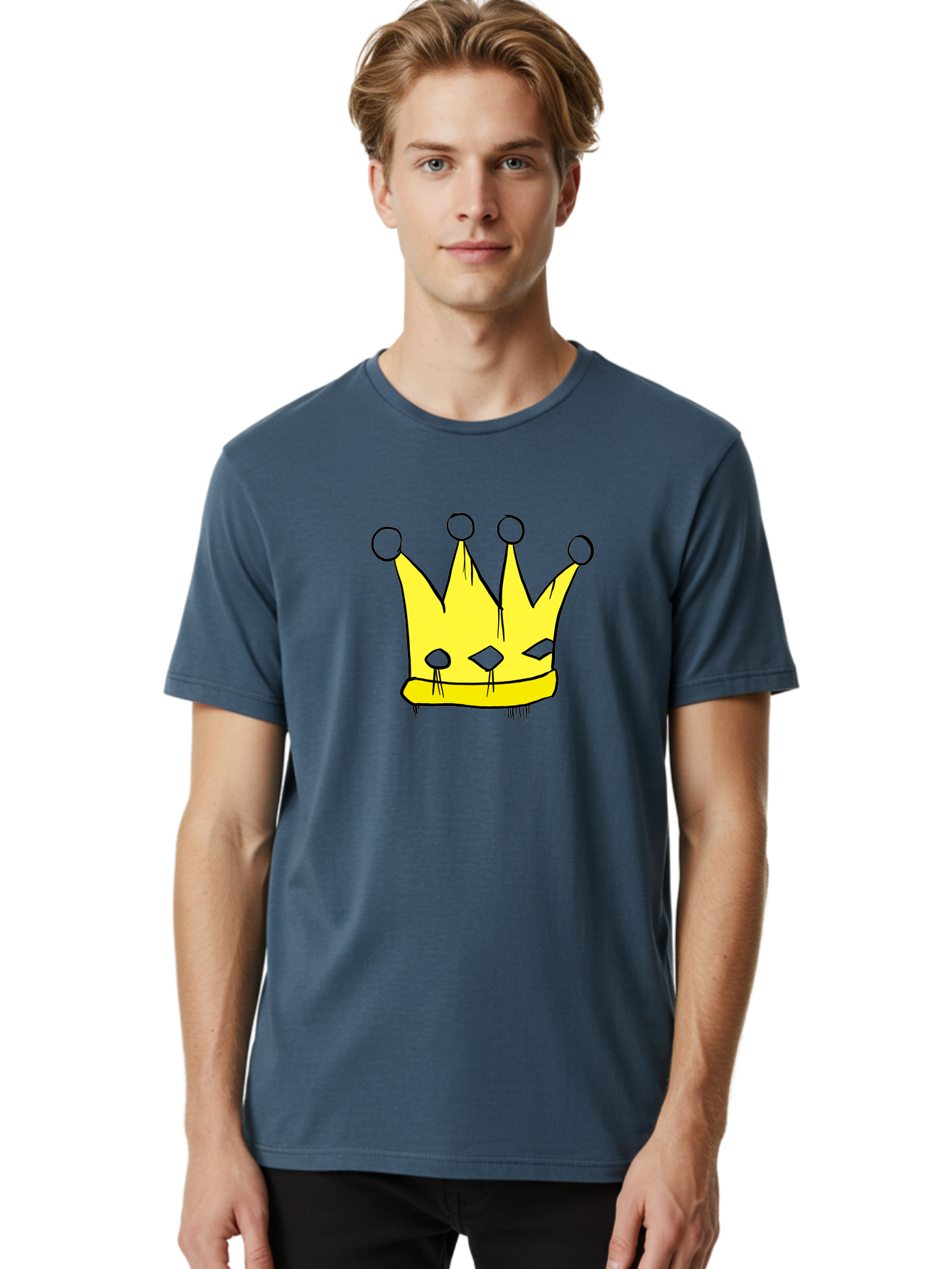 Yellow-Crown Men'S Graphic Tee, 100% Cotton, Comfortable Casual Summer Wear, Machine Washable, Yellow Crown, Royal Symbol, Regal Headwear, Cartoon Style, Simple Design, Bold Lines, Simple Graphics, Monarch Emblem -  Aaa146 16