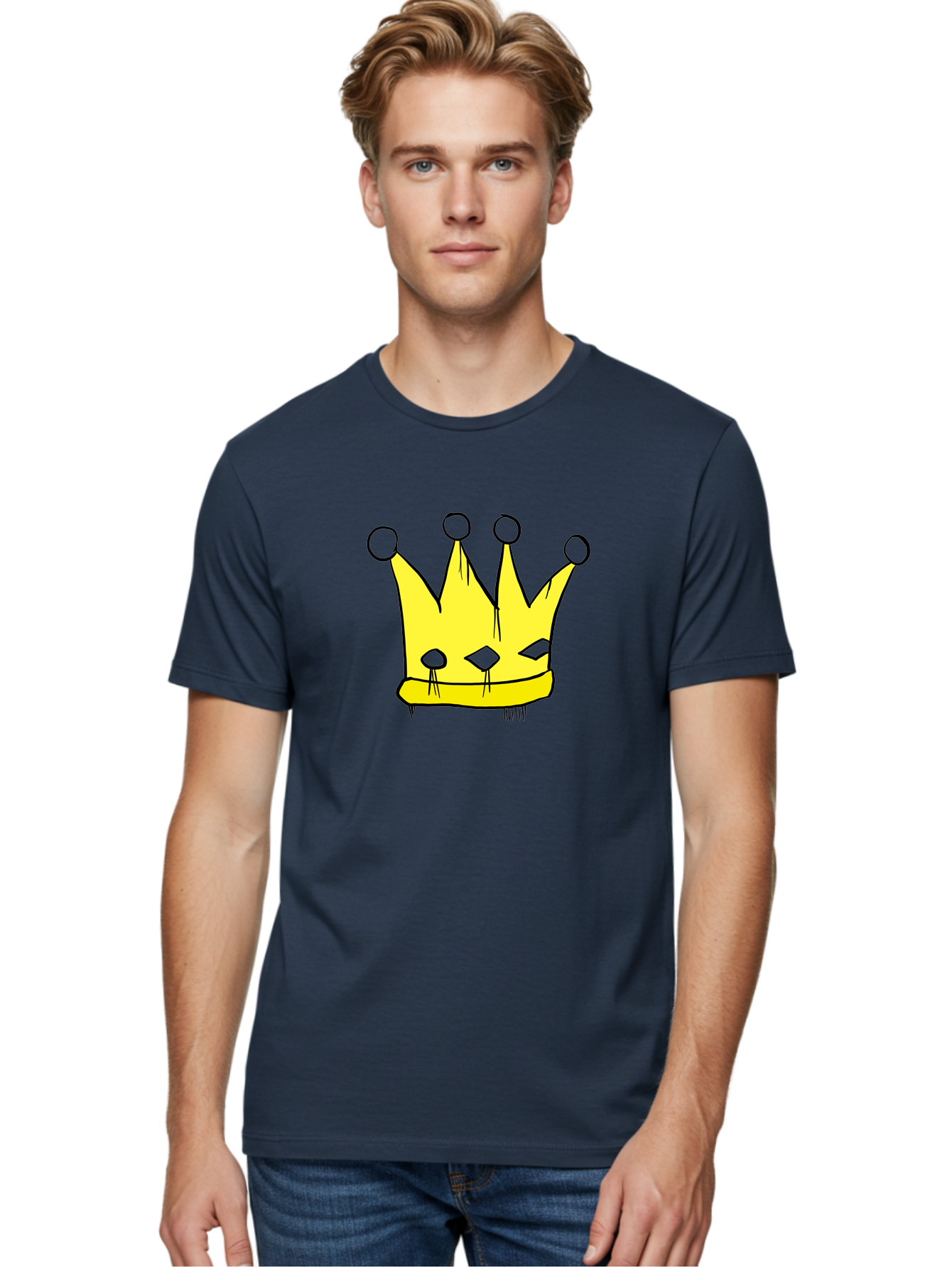 Yellow-Crown Men'S Graphic Tee, 100% Cotton, Comfortable Casual Summer Wear, Machine Washable, Yellow Crown, Royal Symbol, Regal Headwear, Cartoon Style, Simple Design, Bold Lines, Simple Graphics, Monarch Emblem -  Aaa146 8