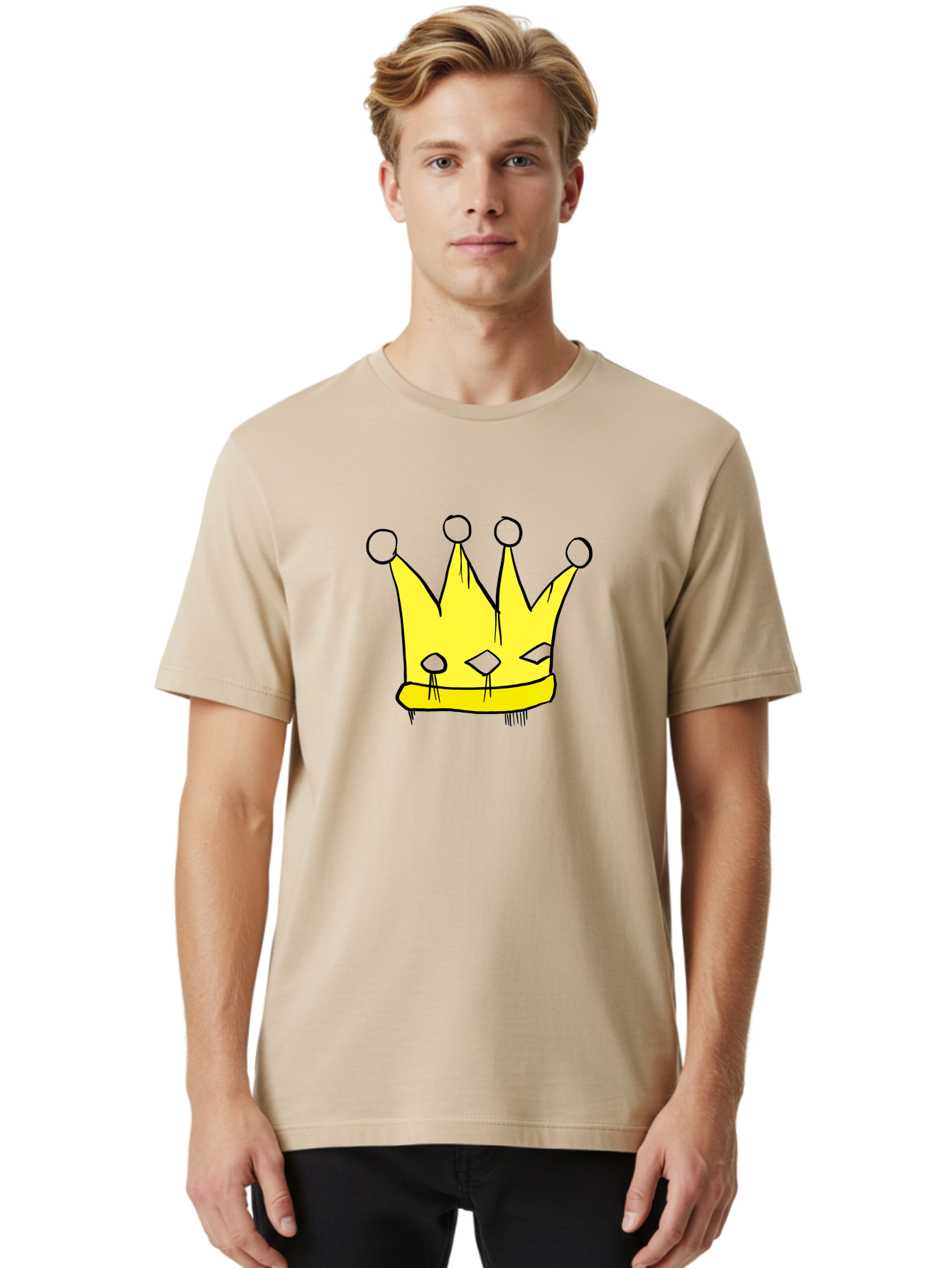 Yellow-Crown Men'S Graphic Tee, 100% Cotton, Comfortable Casual Summer Wear, Machine Washable, Yellow Crown, Royal Symbol, Regal Headwear, Cartoon Style, Simple Design, Bold Lines, Simple Graphics, Monarch Emblem -  Aaa146 10
