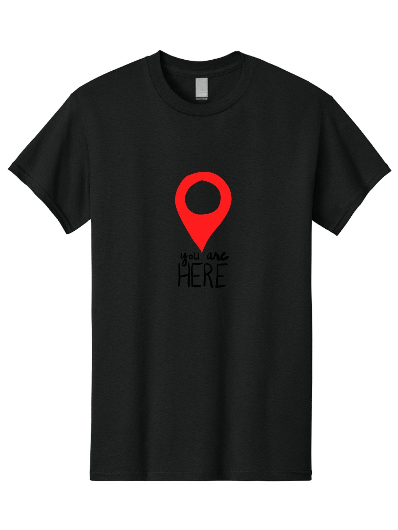 You-Are-Here Men'S Graphic Tee, 100% Cotton, Comfortable Casual Summer Wear, Machine Washable, Map Pin, Location Marker, Navigation Symbol, Gps Indicator, Direction Pointer, Red Icon, Black Text, You Are Here Sign -  Aaa147 21