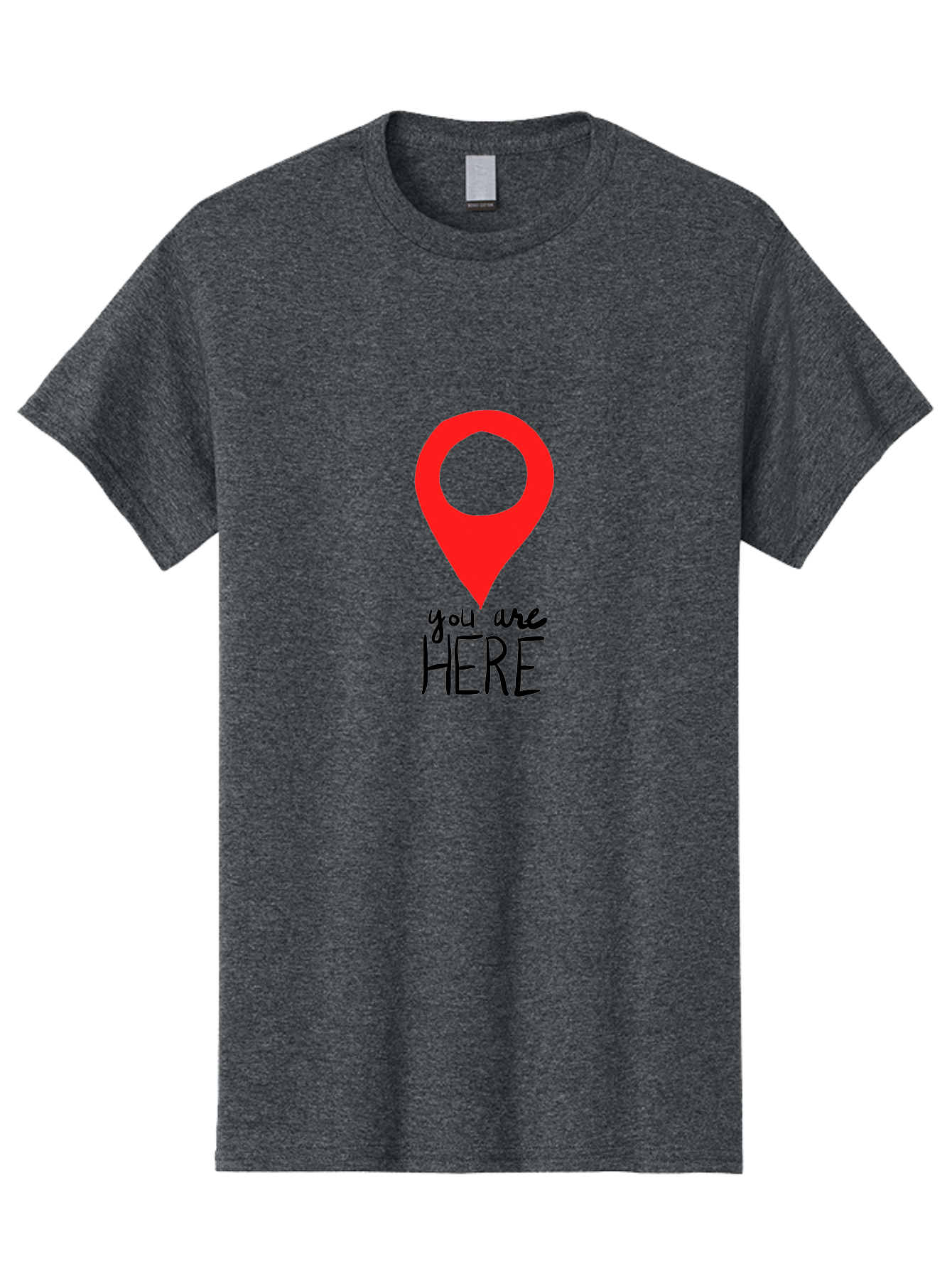 You-Are-Here Men'S Graphic Tee, 100% Cotton, Comfortable Casual Summer Wear, Machine Washable, Map Pin, Location Marker, Navigation Symbol, Gps Indicator, Direction Pointer, Red Icon, Black Text, You Are Here Sign -  Aaa147 5