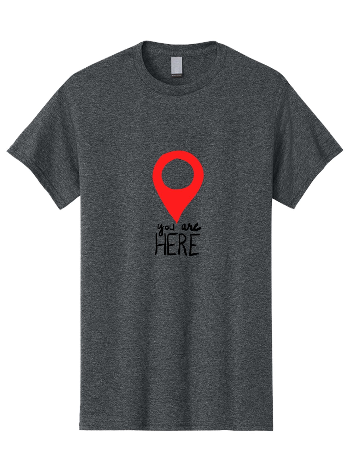 You-Are-Here Men'S Graphic Tee, 100% Cotton, Comfortable Casual Summer Wear, Machine Washable, Map Pin, Location Marker, Navigation Symbol, Gps Indicator, Direction Pointer, Red Icon, Black Text, You Are Here Sign -  Aaa147 9