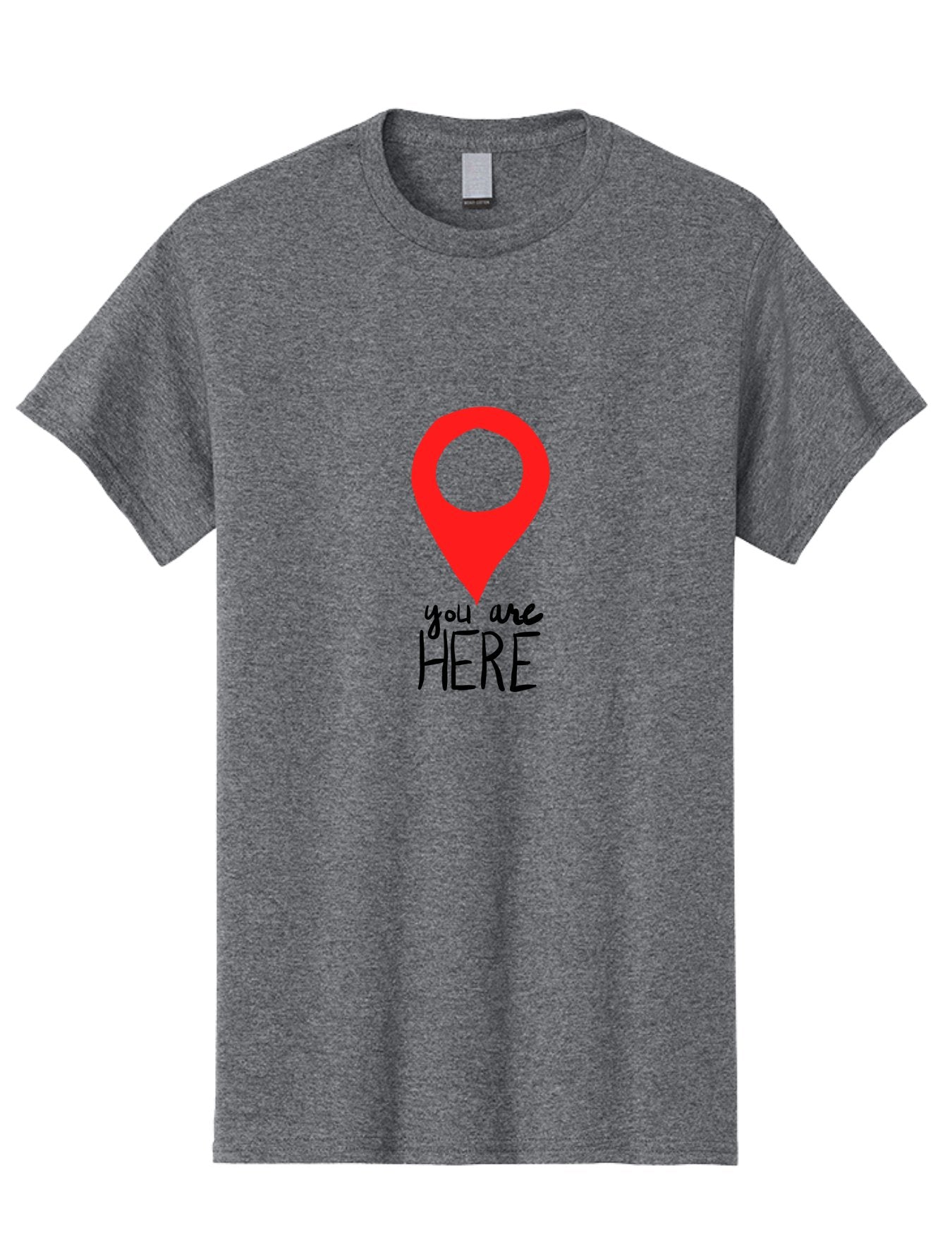 You-Are-Here Men'S Graphic Tee, 100% Cotton, Comfortable Casual Summer Wear, Machine Washable, Map Pin, Location Marker, Navigation Symbol, Gps Indicator, Direction Pointer, Red Icon, Black Text, You Are Here Sign -  Aaa147 17