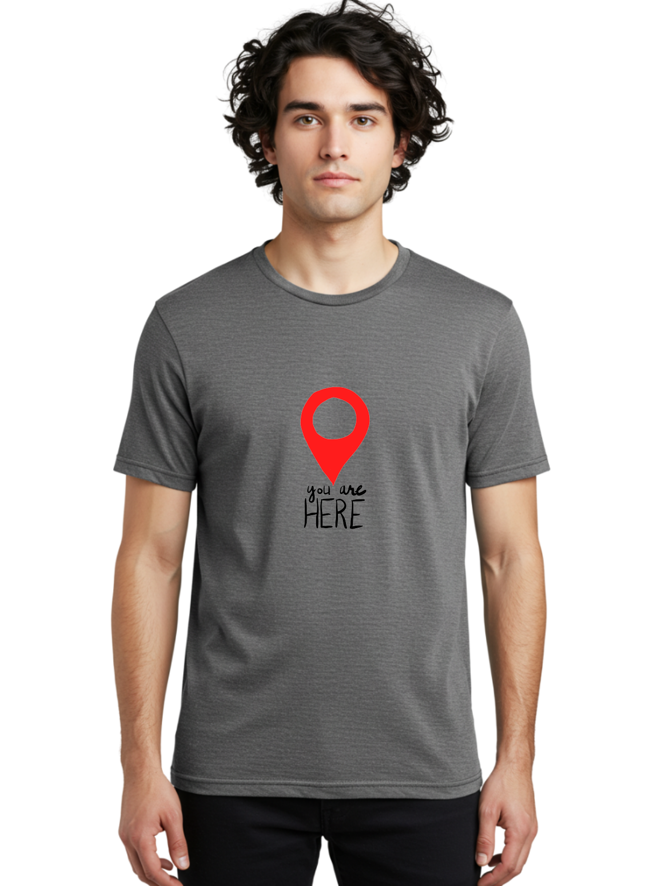 You-Are-Here Men'S Graphic Tee, 100% Cotton, Comfortable Casual Summer Wear, Machine Washable, Map Pin, Location Marker, Navigation Symbol, Gps Indicator, Direction Pointer, Red Icon, Black Text, You Are Here Sign -  Aaa147 26