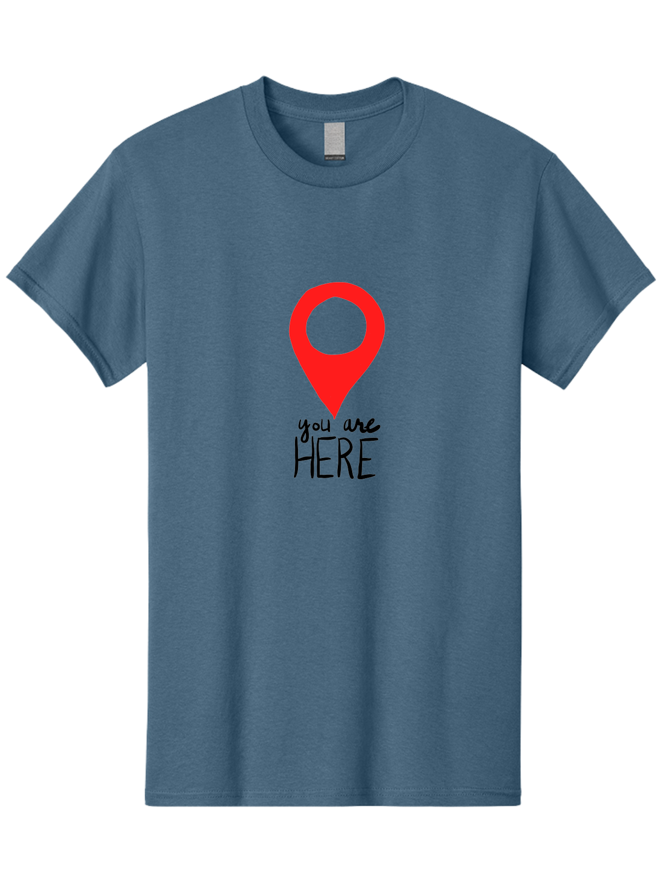 You-Are-Here Men'S Graphic Tee, 100% Cotton, Comfortable Casual Summer Wear, Machine Washable, Map Pin, Location Marker, Navigation Symbol, Gps Indicator, Direction Pointer, Red Icon, Black Text, You Are Here Sign -  Aaa147 15