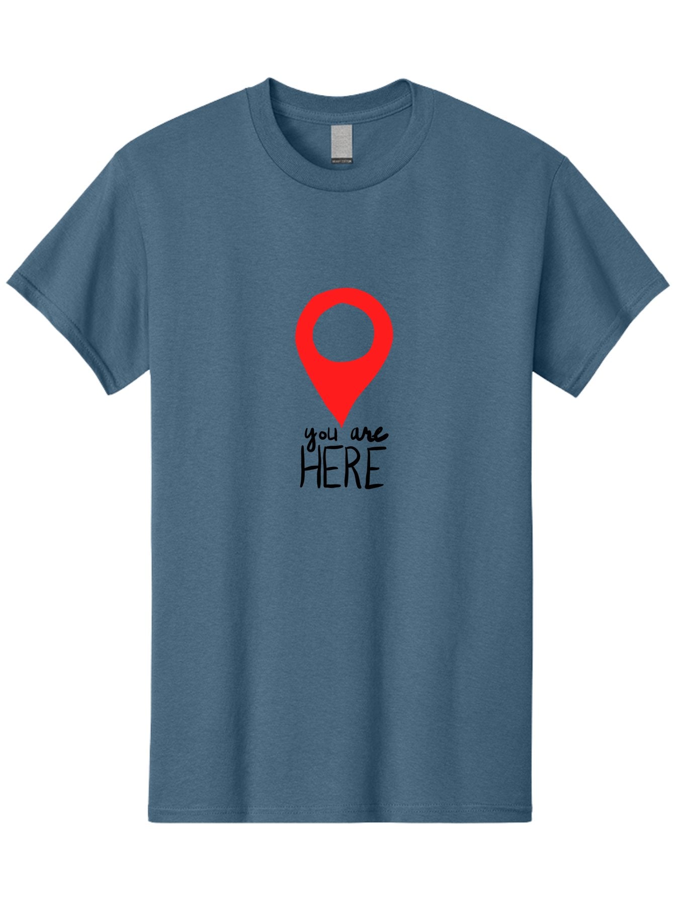 You-Are-Here Men'S Graphic Tee, 100% Cotton, Comfortable Casual Summer Wear, Machine Washable, Map Pin, Location Marker, Navigation Symbol, Gps Indicator, Direction Pointer, Red Icon, Black Text, You Are Here Sign -  Aaa147 19