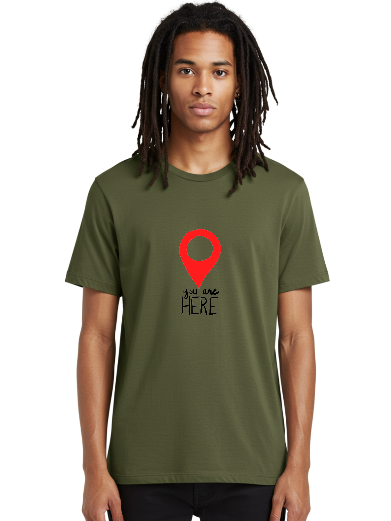 You-Are-Here Men'S Graphic Tee, 100% Cotton, Comfortable Casual Summer Wear, Machine Washable, Map Pin, Location Marker, Navigation Symbol, Gps Indicator, Direction Pointer, Red Icon, Black Text, You Are Here Sign -  Aaa147 10