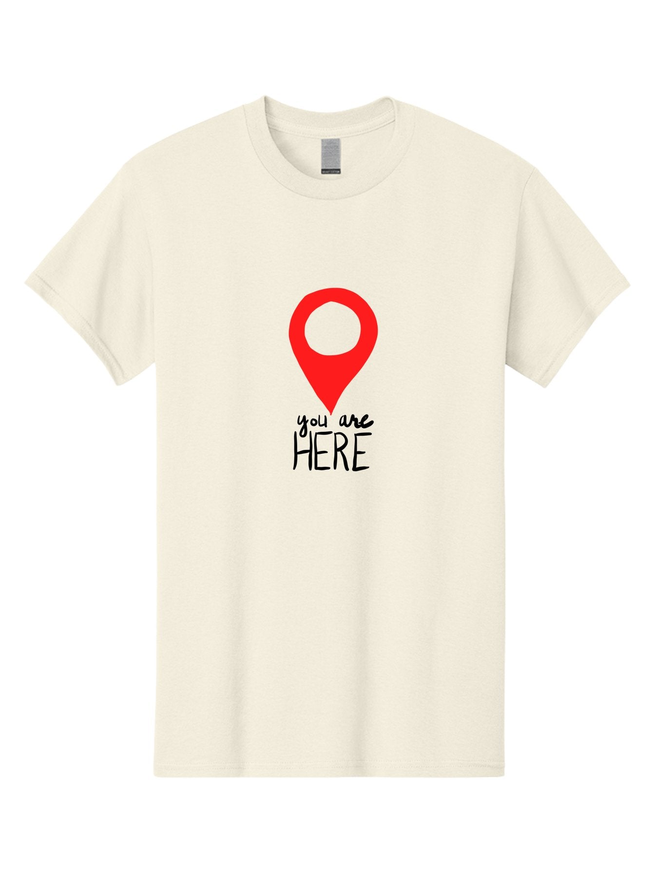 You-Are-Here Men'S Graphic Tee, 100% Cotton, Comfortable Casual Summer Wear, Machine Washable, Map Pin, Location Marker, Navigation Symbol, Gps Indicator, Direction Pointer, Red Icon, Black Text, You Are Here Sign -  Aaa147 5