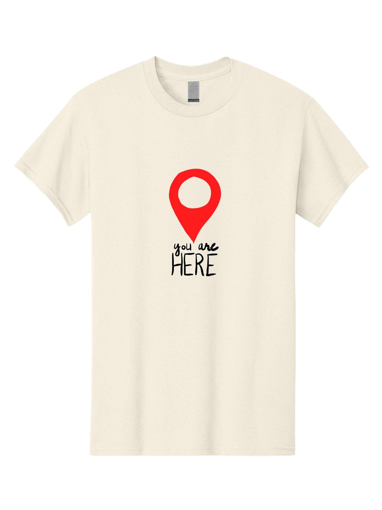 You-Are-Here Men'S Graphic Tee, 100% Cotton, Comfortable Casual Summer Wear, Machine Washable, Map Pin, Location Marker, Navigation Symbol, Gps Indicator, Direction Pointer, Red Icon, Black Text, You Are Here Sign -  Aaa147 21