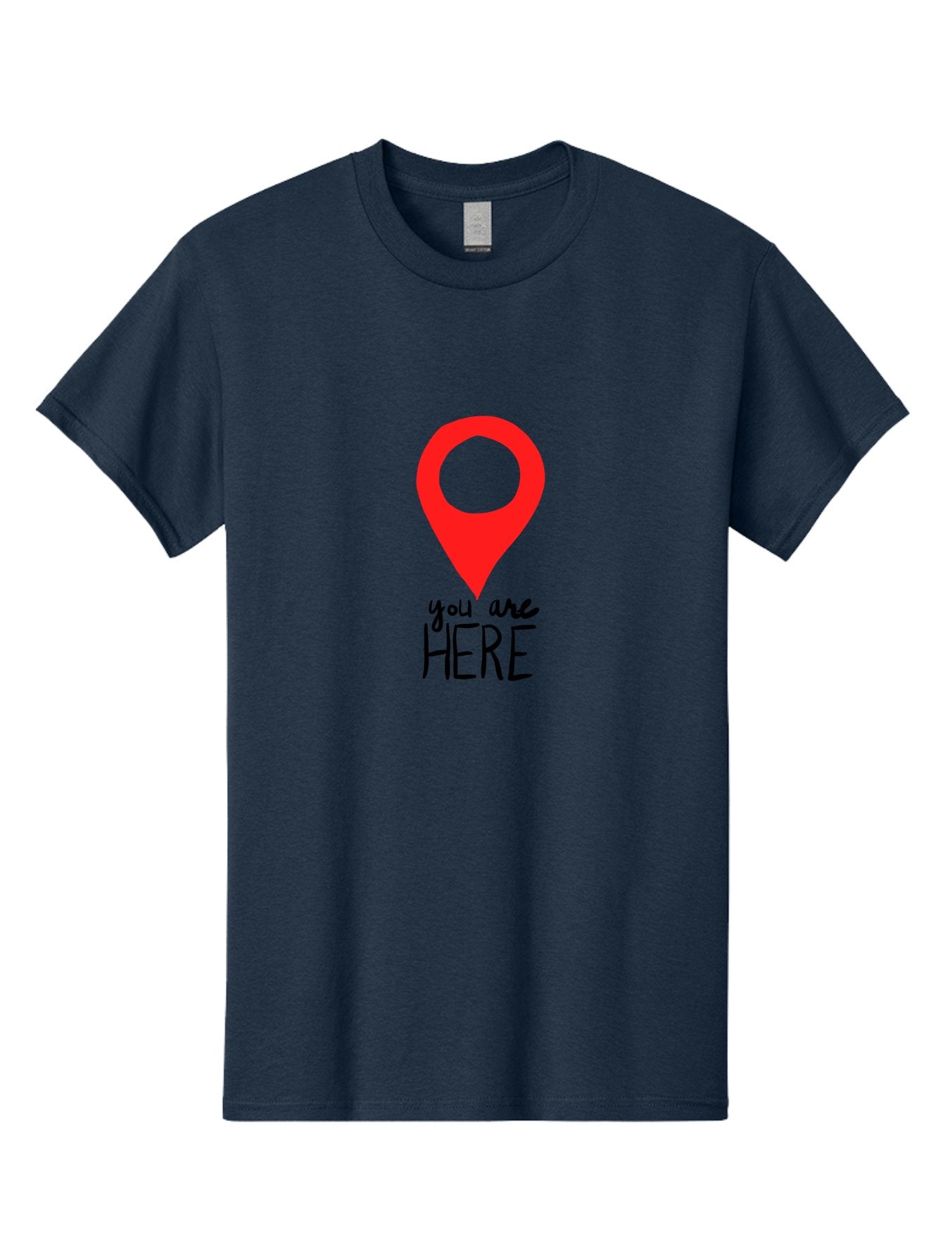 You-Are-Here Men'S Graphic Tee, 100% Cotton, Comfortable Casual Summer Wear, Machine Washable, Map Pin, Location Marker, Navigation Symbol, Gps Indicator, Direction Pointer, Red Icon, Black Text, You Are Here Sign -  Aaa147 11