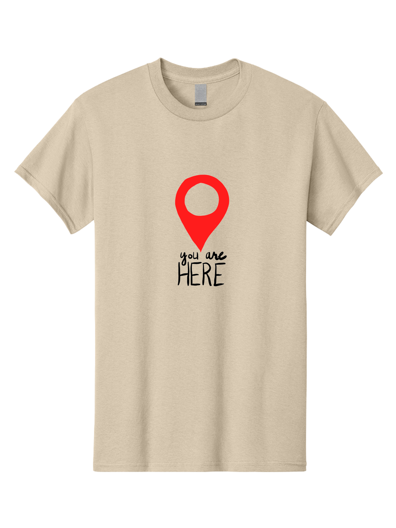 You-Are-Here Men'S Graphic Tee, 100% Cotton, Comfortable Casual Summer Wear, Machine Washable, Map Pin, Location Marker, Navigation Symbol, Gps Indicator, Direction Pointer, Red Icon, Black Text, You Are Here Sign -  Aaa147 11