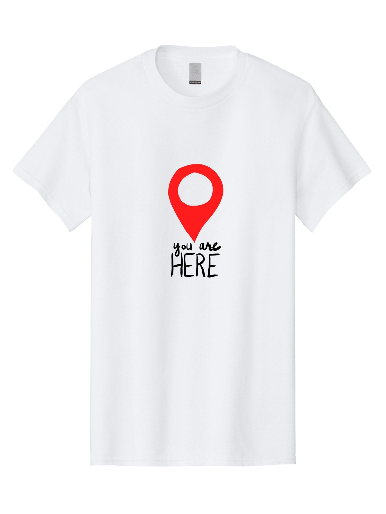 You-Are-Here Men'S Graphic Tee, 100% Cotton, Comfortable Casual Summer Wear, Machine Washable, Map Pin, Location Marker, Navigation Symbol, Gps Indicator, Direction Pointer, Red Icon, Black Text, You Are Here Sign -  Aaa147 13