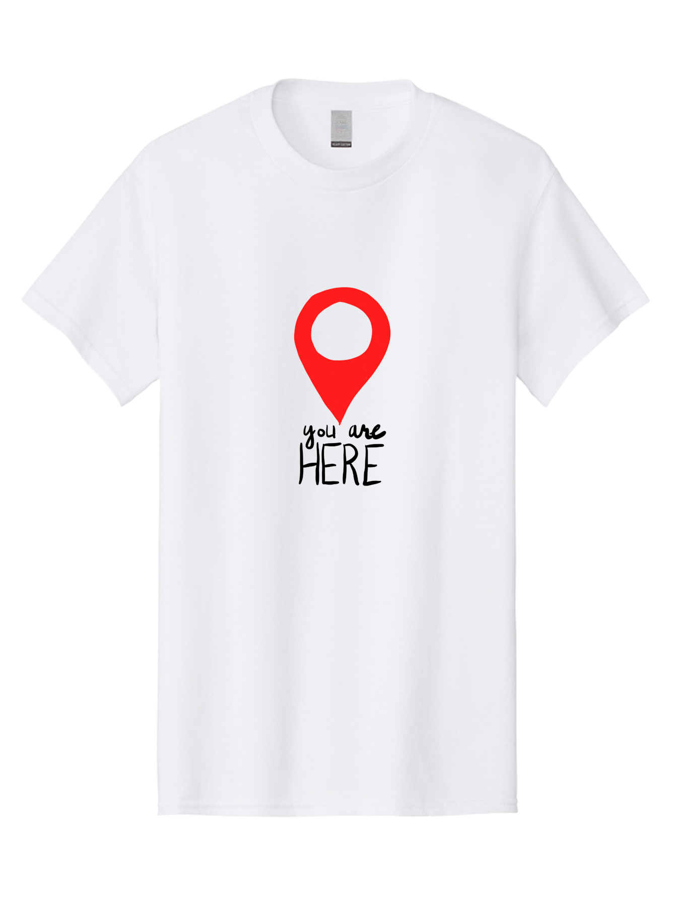 You-Are-Here Men'S Graphic Tee, 100% Cotton, Comfortable Casual Summer Wear, Machine Washable, Map Pin, Location Marker, Navigation Symbol, Gps Indicator, Direction Pointer, Red Icon, Black Text, You Are Here Sign -  Aaa147