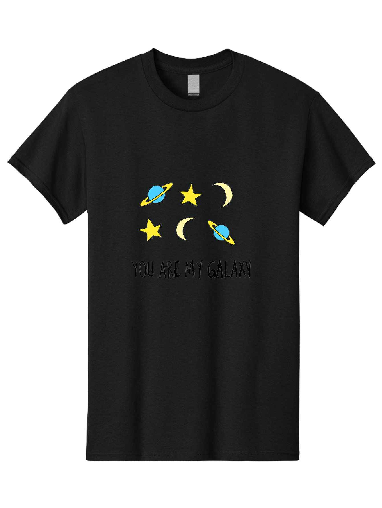 You-Are-My-Galaxy Men'S Graphic Tee, 100% Cotton, Comfortable Casual Summer Wear, Machine Washable, Galaxy Illustration, Celestial Bodies, Stars, Planets, Moons, Romantic Quote, Love Message, Cartoon Graphics, Whimsical Design, Space Theme, -  Aaa148 29