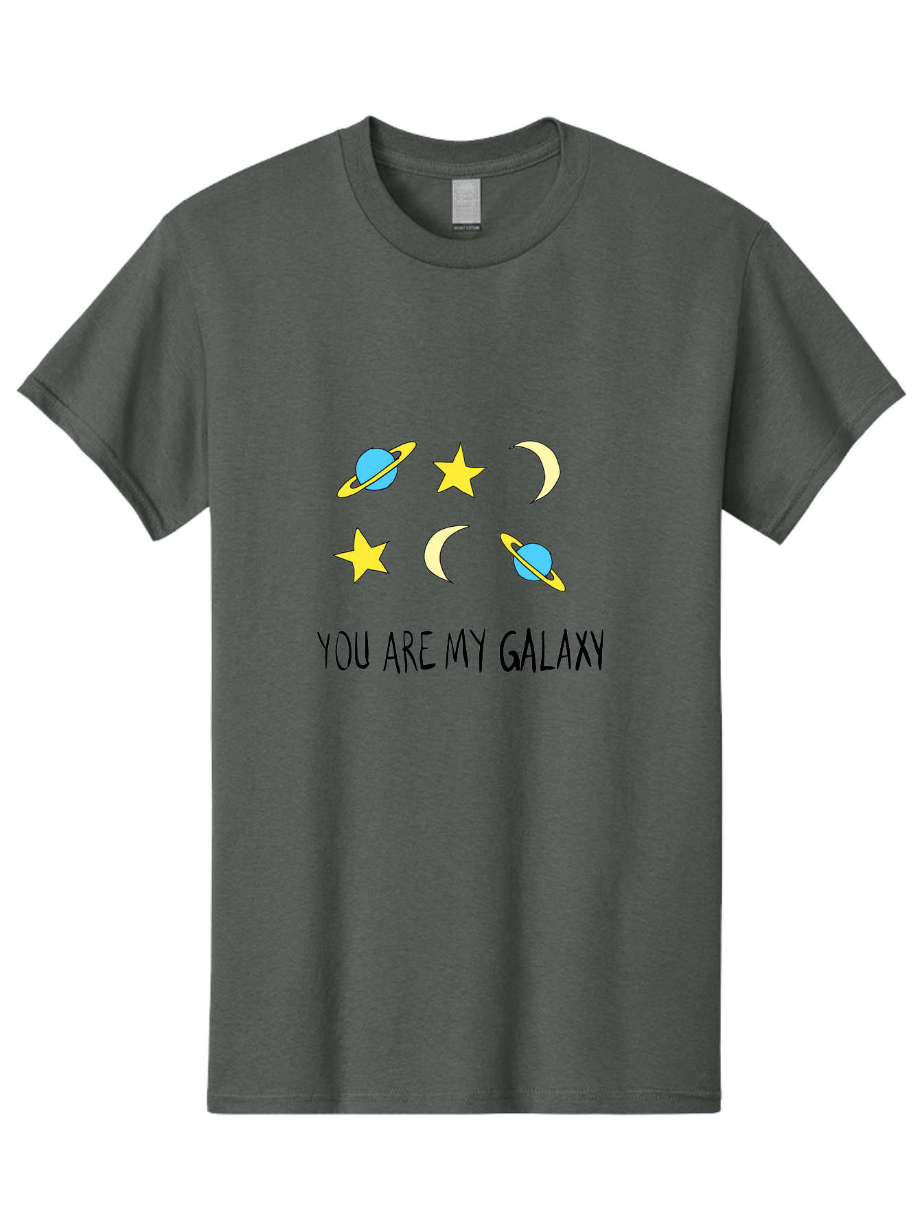 You-Are-My-Galaxy Men'S Graphic Tee, 100% Cotton, Comfortable Casual Summer Wear, Machine Washable, Galaxy Illustration, Celestial Bodies, Stars, Planets, Moons, Romantic Quote, Love Message, Cartoon Graphics, Whimsical Design, Space Theme, -  Aaa148 21