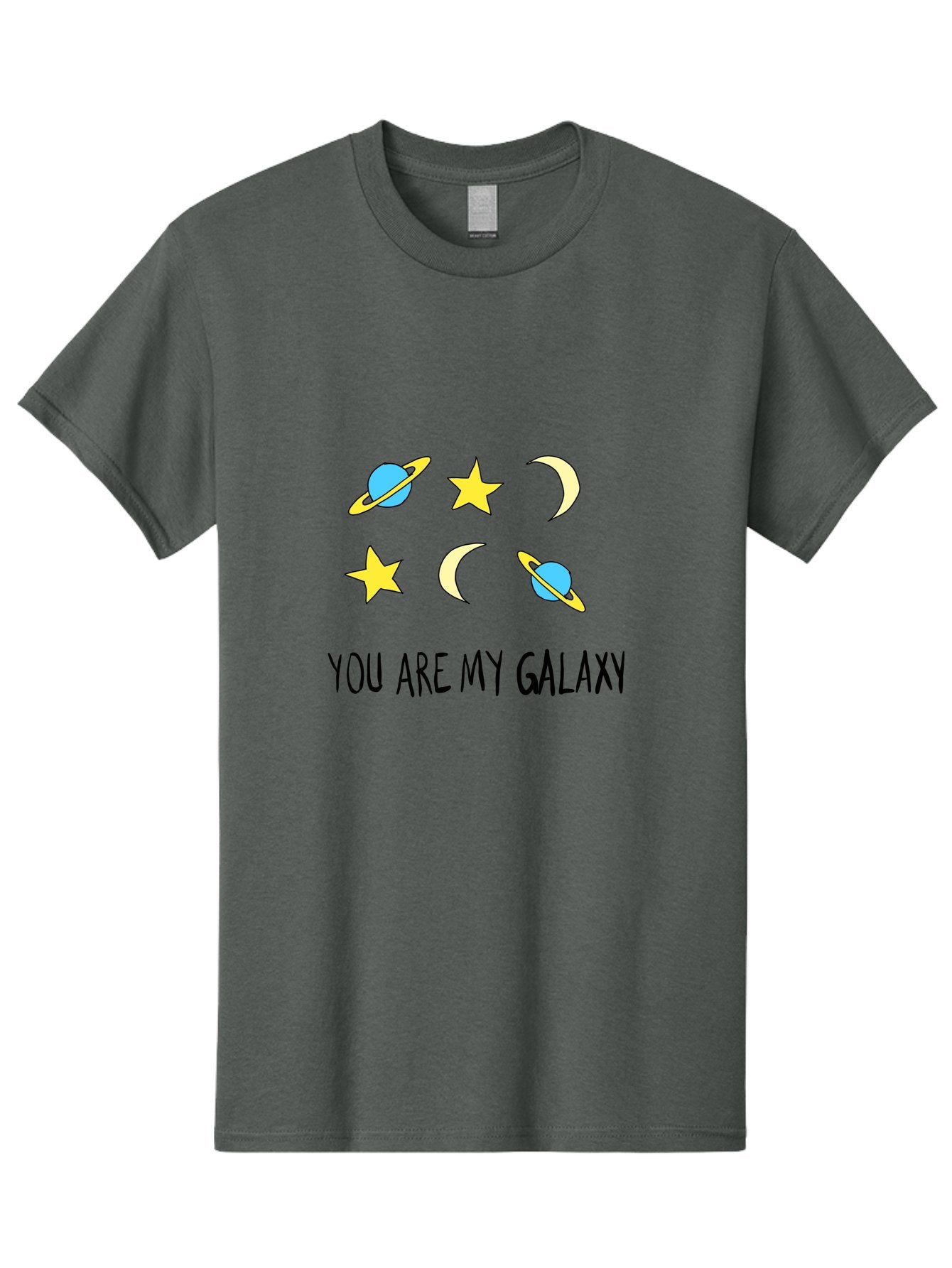 You-Are-My-Galaxy Men'S Graphic Tee, 100% Cotton, Comfortable Casual Summer Wear, Machine Washable, Galaxy Illustration, Celestial Bodies, Stars, Planets, Moons, Romantic Quote, Love Message, Cartoon Graphics, Whimsical Design, Space Theme, -  Aaa148 11