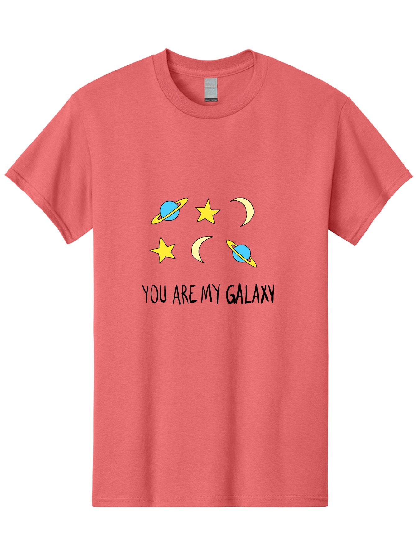 You-Are-My-Galaxy Men'S Graphic Tee, 100% Cotton, Comfortable Casual Summer Wear, Machine Washable, Galaxy Illustration, Celestial Bodies, Stars, Planets, Moons, Romantic Quote, Love Message, Cartoon Graphics, Whimsical Design, Space Theme, -  Aaa148 3