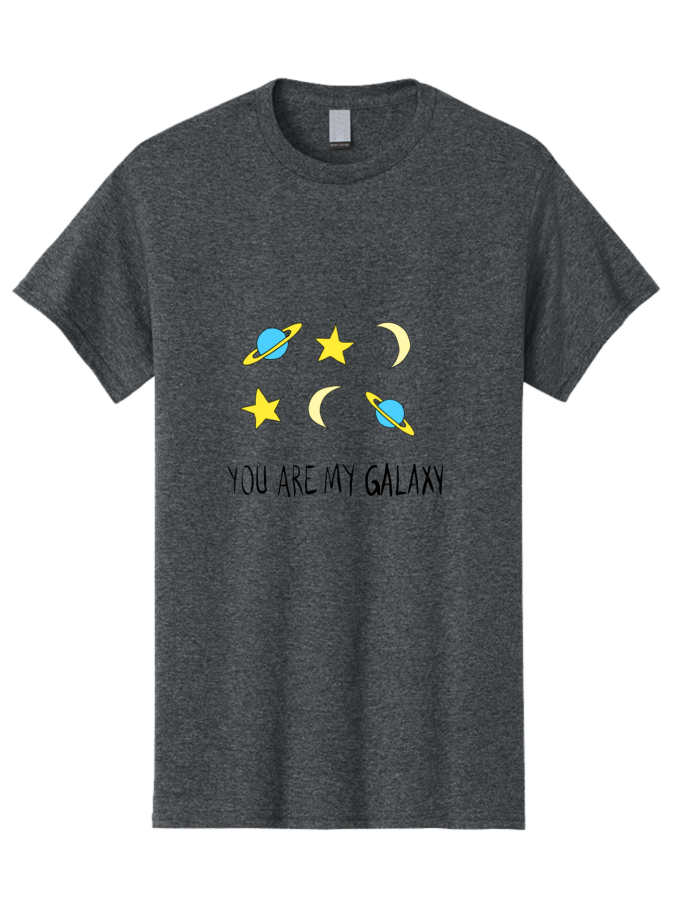 You-Are-My-Galaxy Men'S Graphic Tee, 100% Cotton, Comfortable Casual Summer Wear, Machine Washable, Galaxy Illustration, Celestial Bodies, Stars, Planets, Moons, Romantic Quote, Love Message, Cartoon Graphics, Whimsical Design, Space Theme, -  Aaa148 3