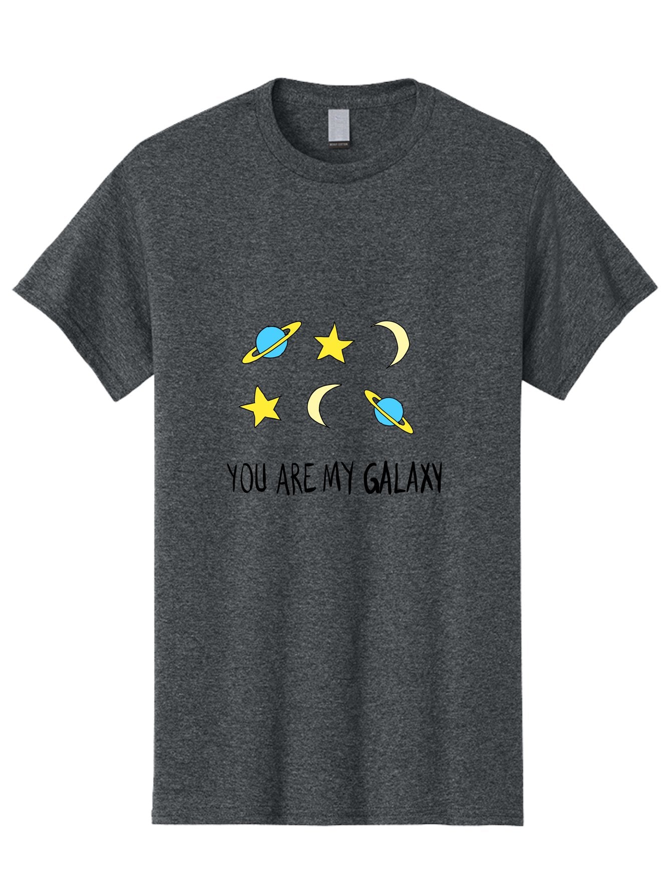 You-Are-My-Galaxy Men'S Graphic Tee, 100% Cotton, Comfortable Casual Summer Wear, Machine Washable, Galaxy Illustration, Celestial Bodies, Stars, Planets, Moons, Romantic Quote, Love Message, Cartoon Graphics, Whimsical Design, Space Theme, -  Aaa148 27