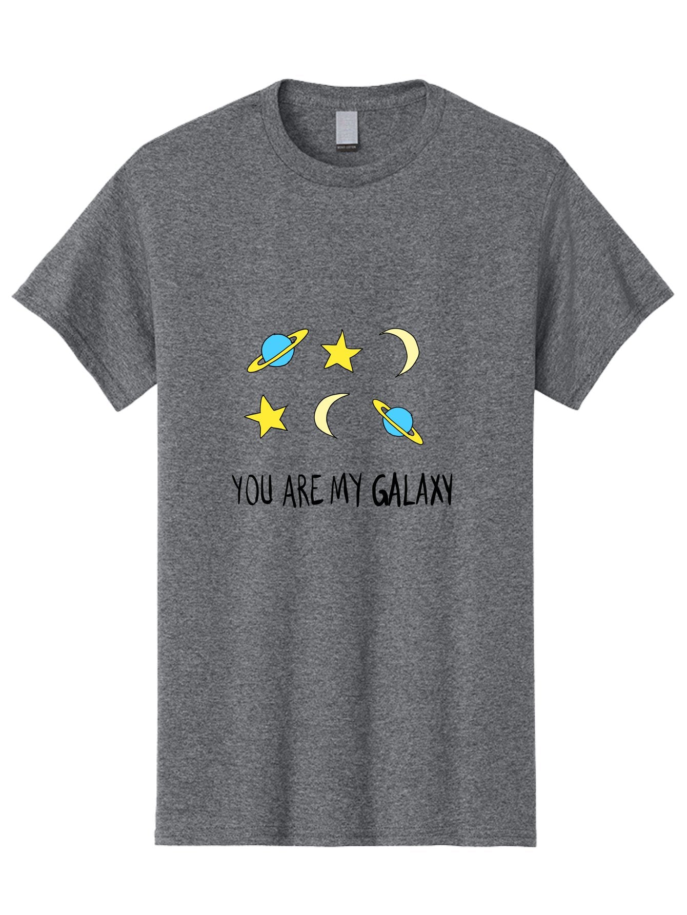 You-Are-My-Galaxy Men'S Graphic Tee, 100% Cotton, Comfortable Casual Summer Wear, Machine Washable, Galaxy Illustration, Celestial Bodies, Stars, Planets, Moons, Romantic Quote, Love Message, Cartoon Graphics, Whimsical Design, Space Theme, -  Aaa148 19
