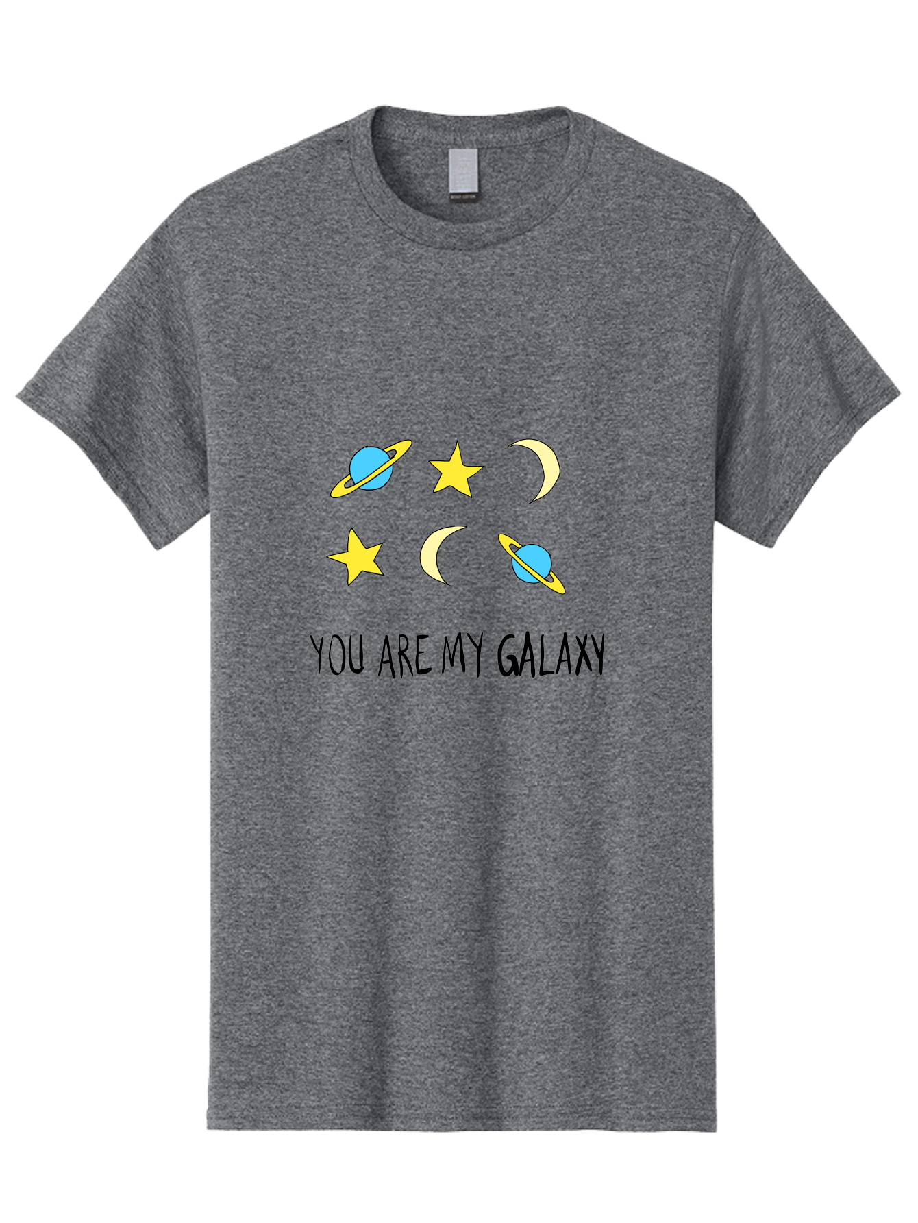 You-Are-My-Galaxy Men'S Graphic Tee, 100% Cotton, Comfortable Casual Summer Wear, Machine Washable, Galaxy Illustration, Celestial Bodies, Stars, Planets, Moons, Romantic Quote, Love Message, Cartoon Graphics, Whimsical Design, Space Theme, -  Aaa148 9