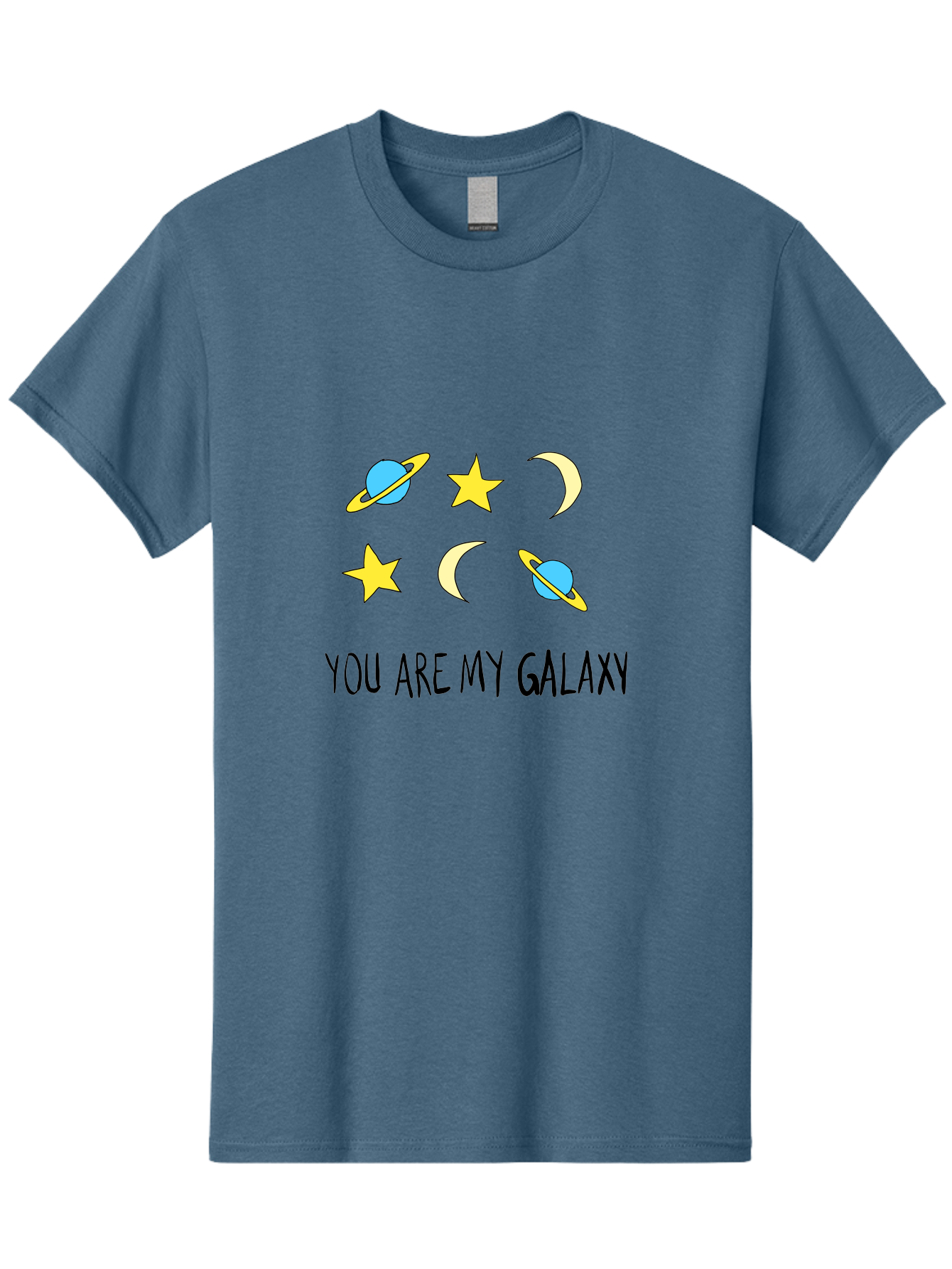 You-Are-My-Galaxy Men'S Graphic Tee, 100% Cotton, Comfortable Casual Summer Wear, Machine Washable, Galaxy Illustration, Celestial Bodies, Stars, Planets, Moons, Romantic Quote, Love Message, Cartoon Graphics, Whimsical Design, Space Theme, -  Aaa148 19