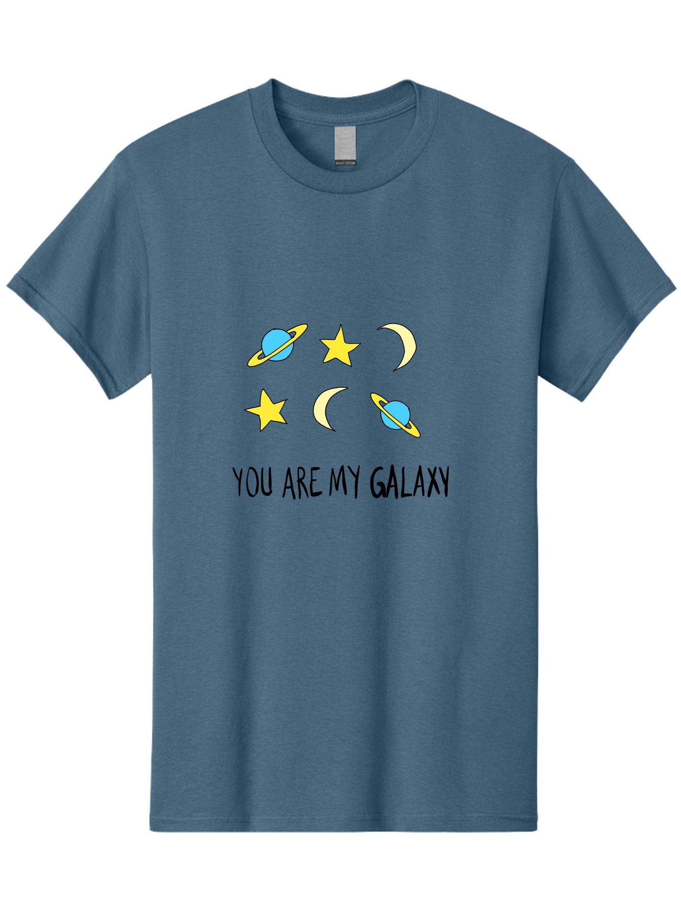 You-Are-My-Galaxy Men'S Graphic Tee, 100% Cotton, Comfortable Casual Summer Wear, Machine Washable, Galaxy Illustration, Celestial Bodies, Stars, Planets, Moons, Romantic Quote, Love Message, Cartoon Graphics, Whimsical Design, Space Theme, -  Aaa148 17