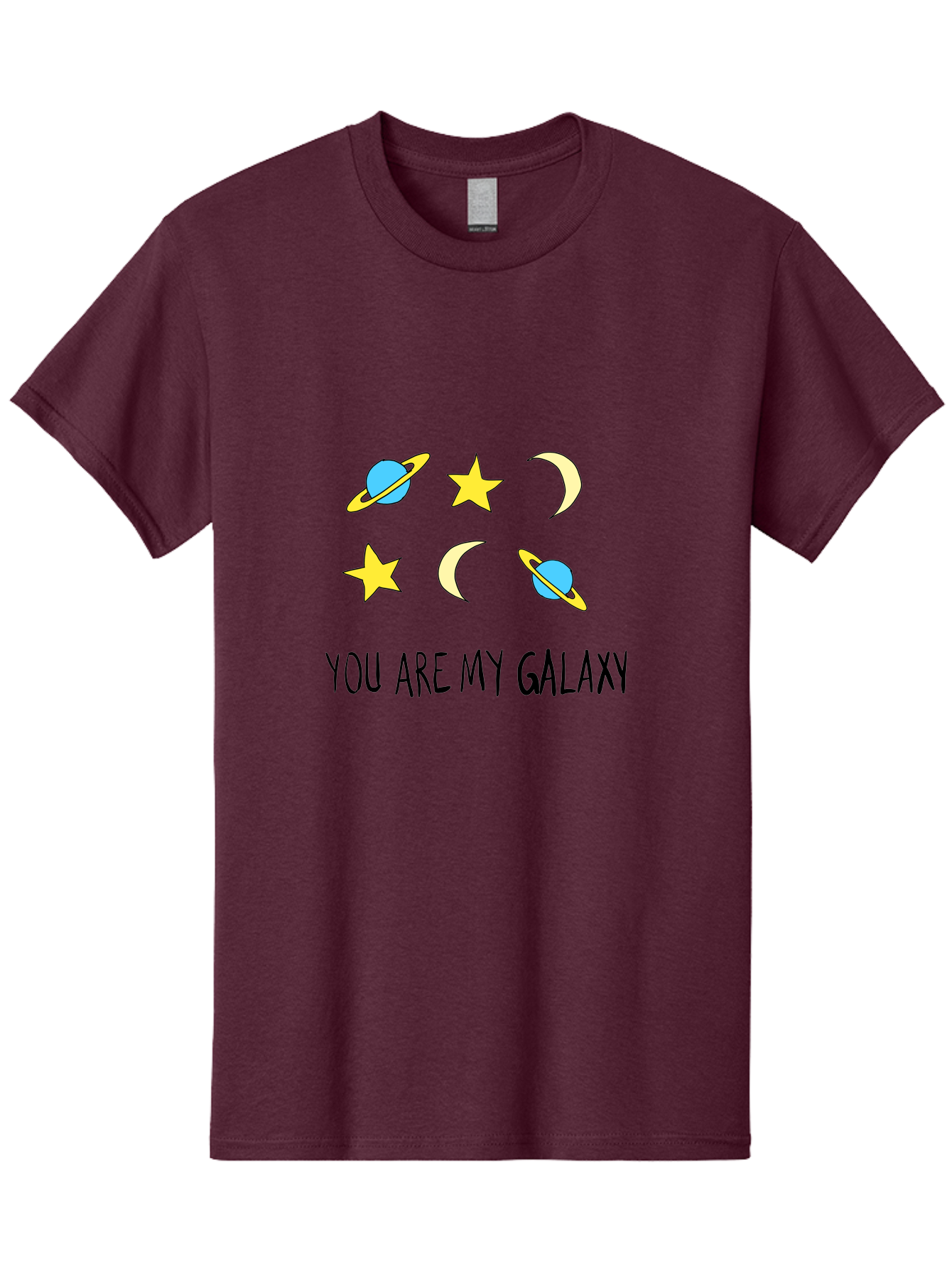 You-Are-My-Galaxy Men'S Graphic Tee, 100% Cotton, Comfortable Casual Summer Wear, Machine Washable, Galaxy Illustration, Celestial Bodies, Stars, Planets, Moons, Romantic Quote, Love Message, Cartoon Graphics, Whimsical Design, Space Theme, -  Aaa148 7