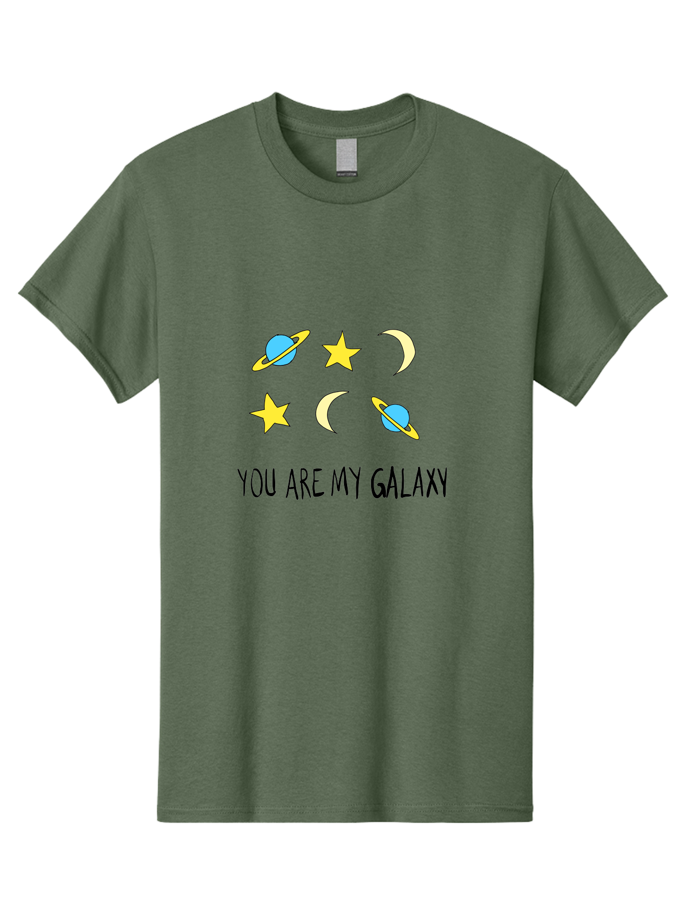 You-Are-My-Galaxy Men'S Graphic Tee, 100% Cotton, Comfortable Casual Summer Wear, Machine Washable, Galaxy Illustration, Celestial Bodies, Stars, Planets, Moons, Romantic Quote, Love Message, Cartoon Graphics, Whimsical Design, Space Theme, -  Aaa148 25