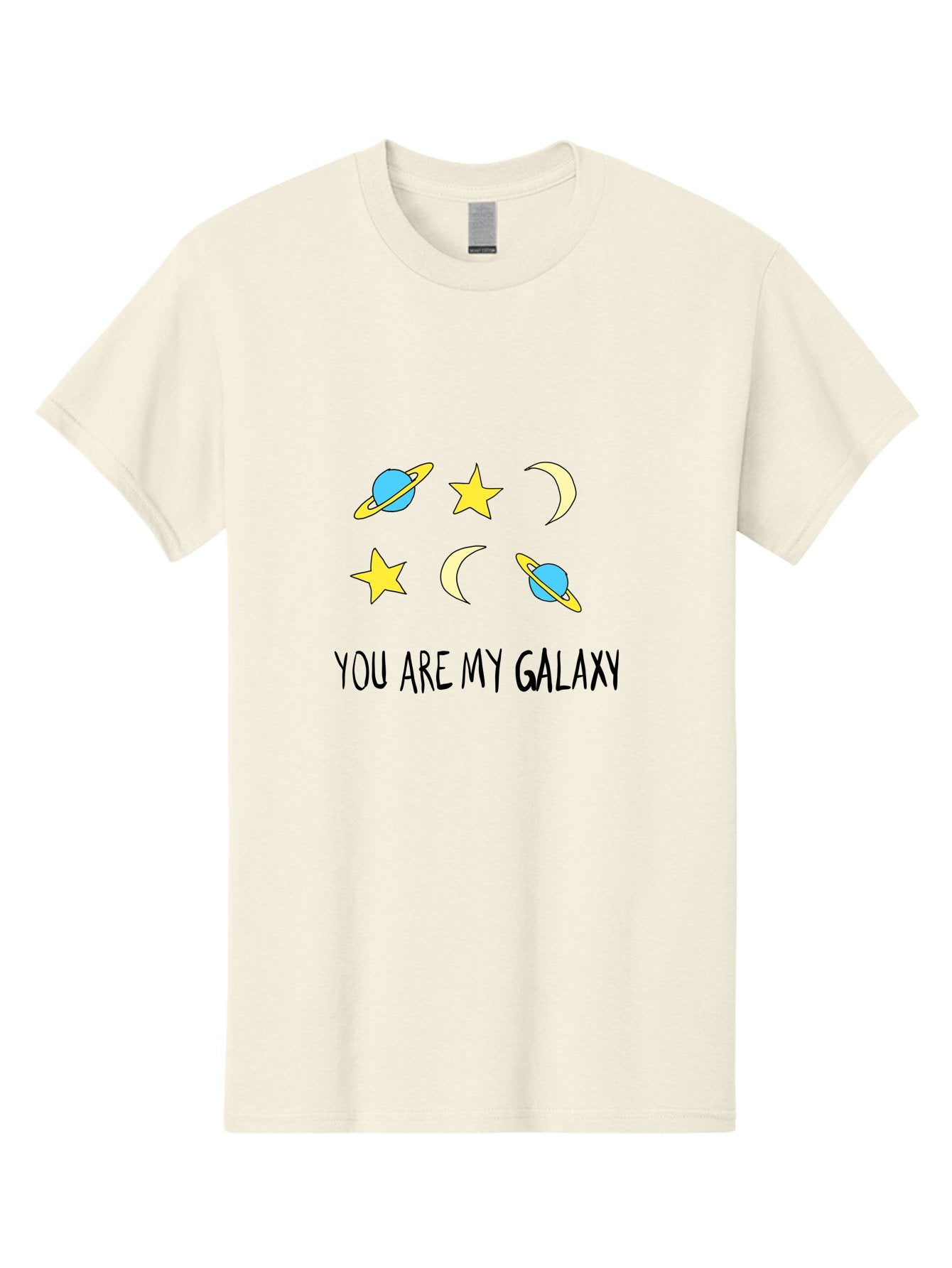 You-Are-My-Galaxy Men'S Graphic Tee, 100% Cotton, Comfortable Casual Summer Wear, Machine Washable, Galaxy Illustration, Celestial Bodies, Stars, Planets, Moons, Romantic Quote, Love Message, Cartoon Graphics, Whimsical Design, Space Theme, -  Aaa148 25