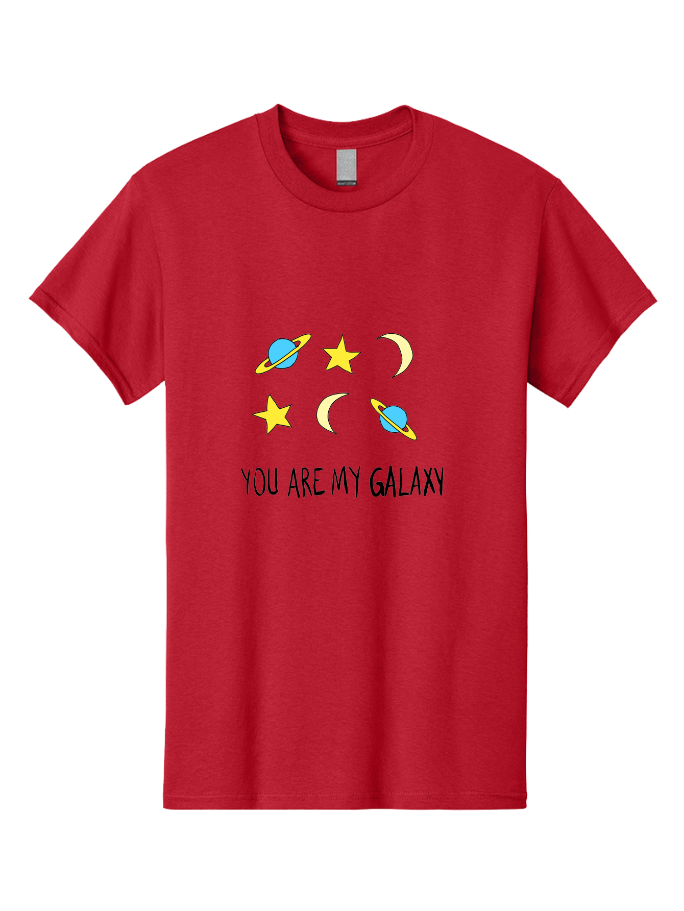 You-Are-My-Galaxy Men'S Graphic Tee, 100% Cotton, Comfortable Casual Summer Wear, Machine Washable, Galaxy Illustration, Celestial Bodies, Stars, Planets, Moons, Romantic Quote, Love Message, Cartoon Graphics, Whimsical Design, Space Theme, -  Aaa148 23