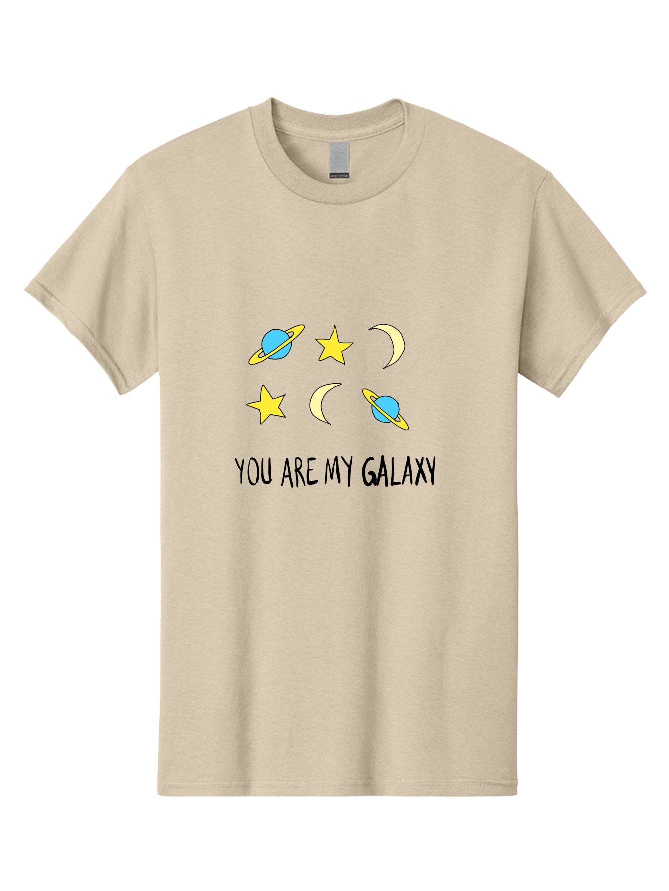 You-Are-My-Galaxy Men'S Graphic Tee, 100% Cotton, Comfortable Casual Summer Wear, Machine Washable, Galaxy Illustration, Celestial Bodies, Stars, Planets, Moons, Romantic Quote, Love Message, Cartoon Graphics, Whimsical Design, Space Theme, -  Aaa148 7