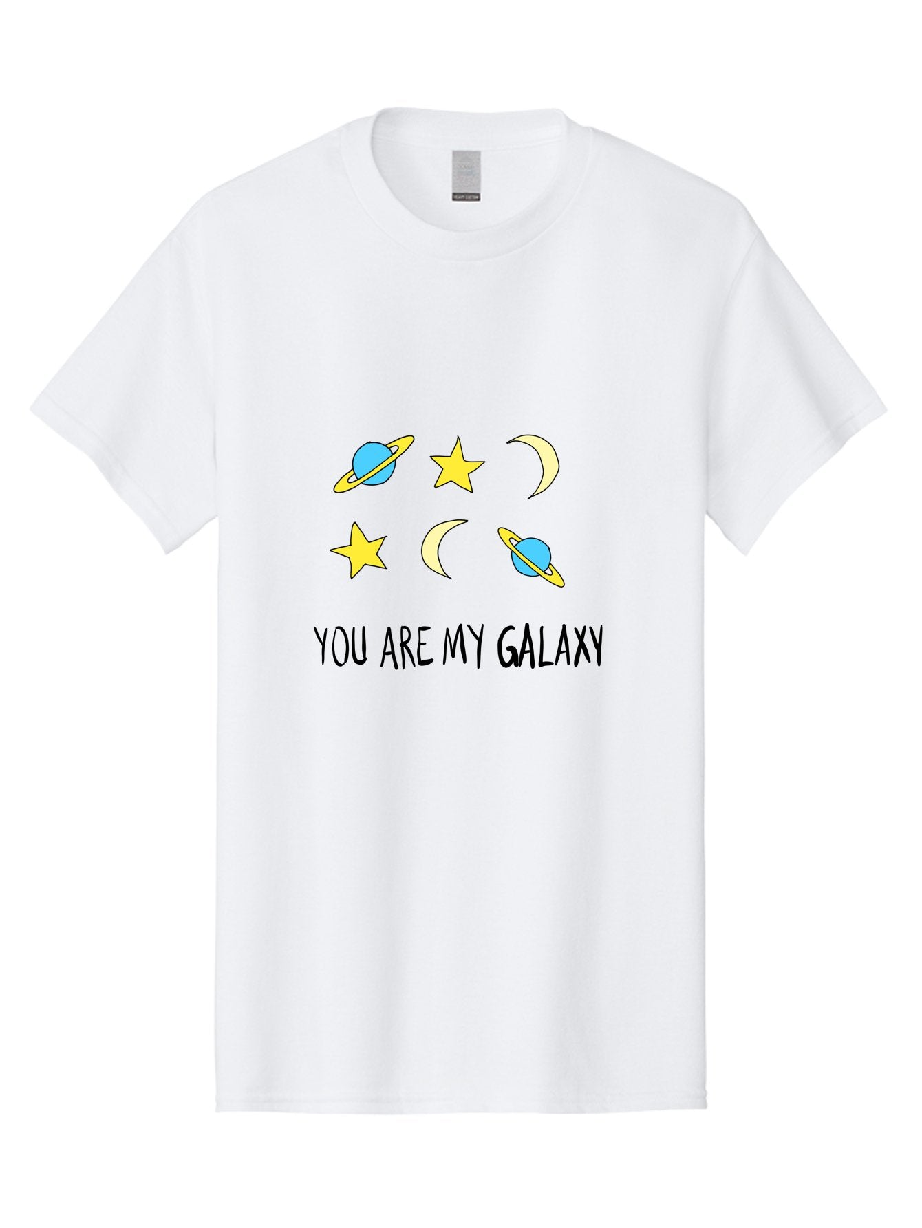 You-Are-My-Galaxy Men'S Graphic Tee, 100% Cotton, Comfortable Casual Summer Wear, Machine Washable, Galaxy Illustration, Celestial Bodies, Stars, Planets, Moons, Romantic Quote, Love Message, Cartoon Graphics, Whimsical Design, Space Theme, -  Aaa148 5