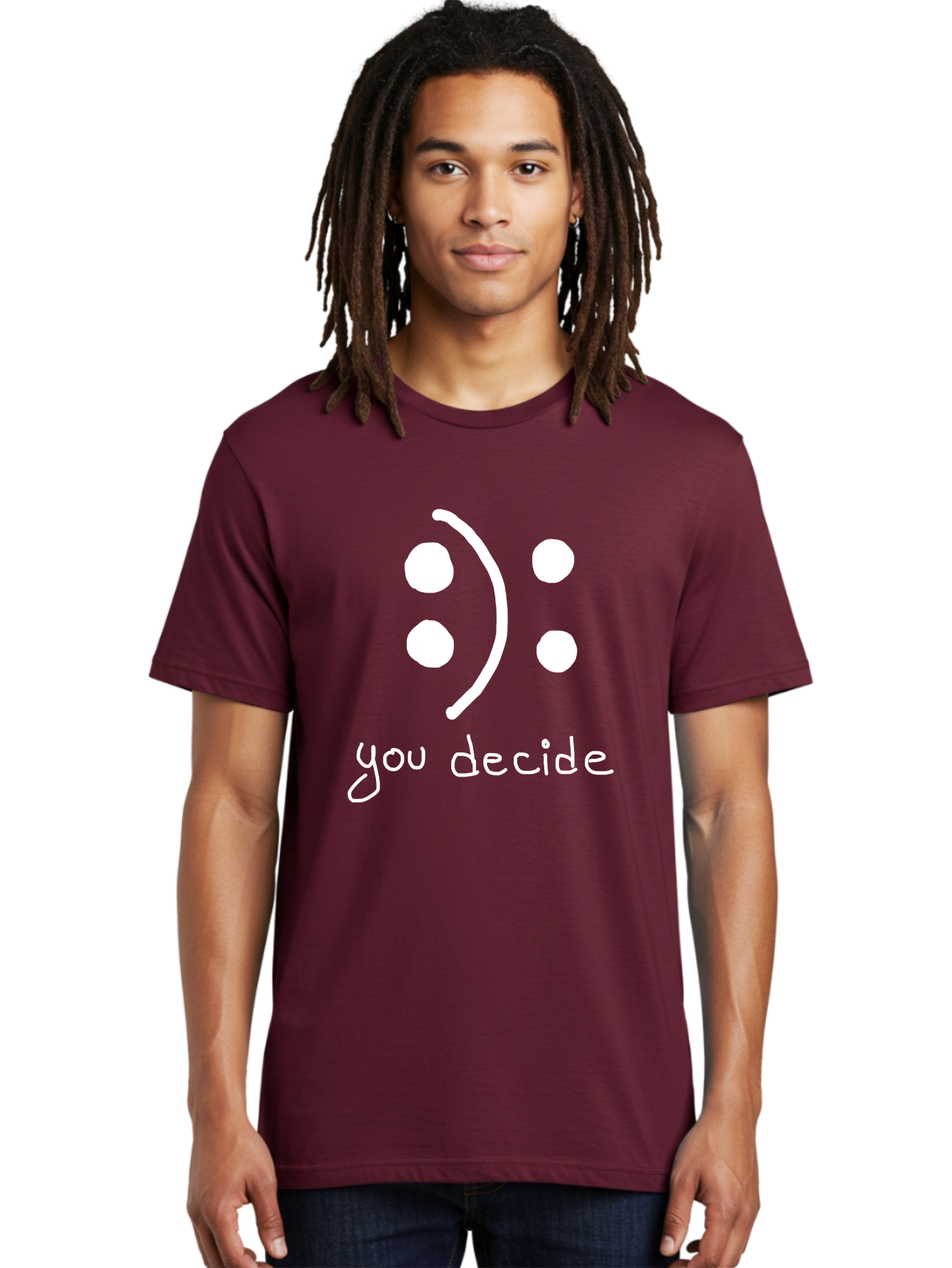 You-Decide Men'S Graphic Tee, 100% Cotton, Comfortable Casual Summer Wear, Machine Washable, Smiley Face, Emoticon, Decision Making, Positive Vibes, Empowerment, Choice, Freedom, Happiness, Optimism -  Aaa149