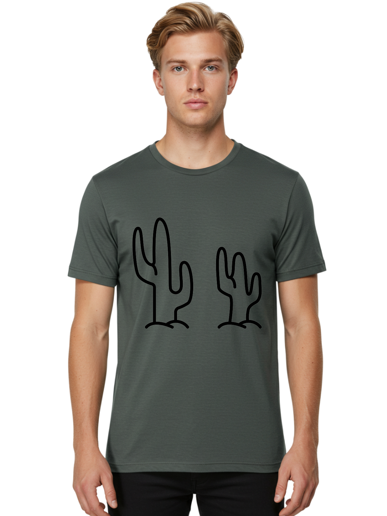 Cacti Men'S Graphic Tee, 100% Cotton, Comfortable Casual Summer Wear, Machine Washable, Cacti, Cactus Graphics, Simple Illustrations, Minimalist Design, Hand Drawn Art, Desert Plants, Outline Drawings, Black Lines -  Aaa160 22
