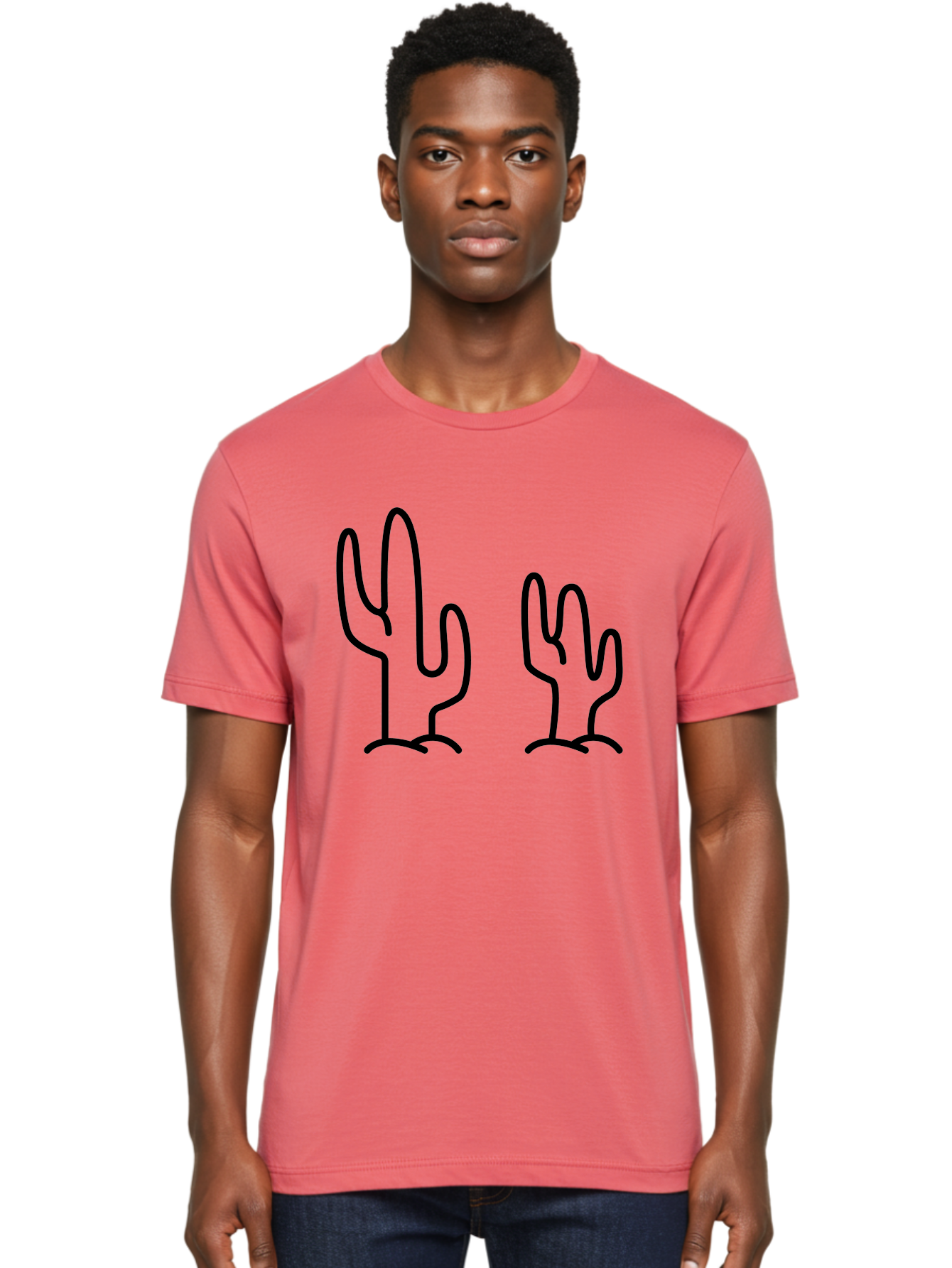 Cacti Men'S Graphic Tee, 100% Cotton, Comfortable Casual Summer Wear, Machine Washable, Cacti, Cactus Graphics, Simple Illustrations, Minimalist Design, Hand Drawn Art, Desert Plants, Outline Drawings, Black Lines -  Aaa160 20