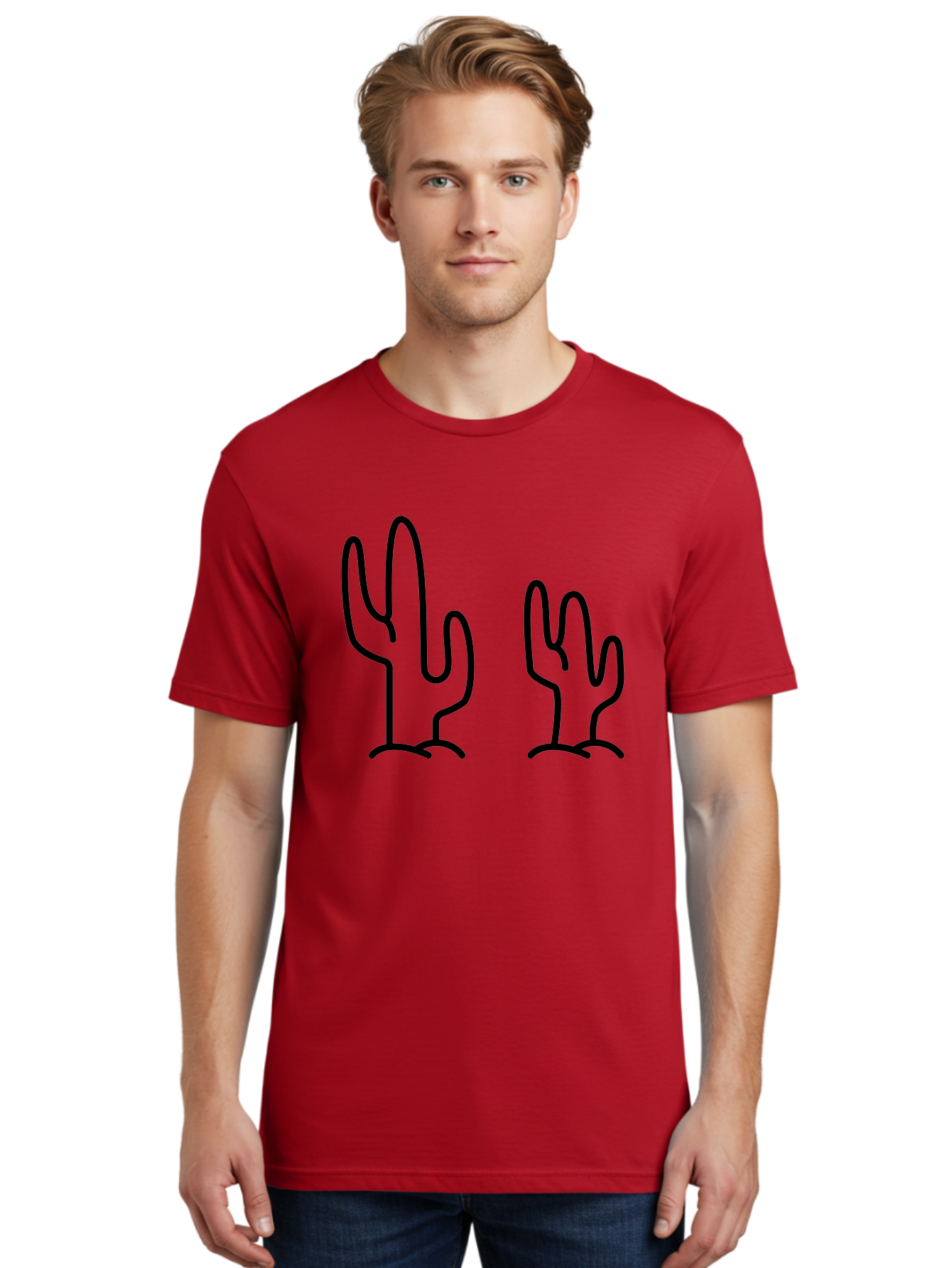 Cacti Men'S Graphic Tee, 100% Cotton, Comfortable Casual Summer Wear, Machine Washable, Cacti, Cactus Graphics, Simple Illustrations, Minimalist Design, Hand Drawn Art, Desert Plants, Outline Drawings, Black Lines -  Aaa160 30