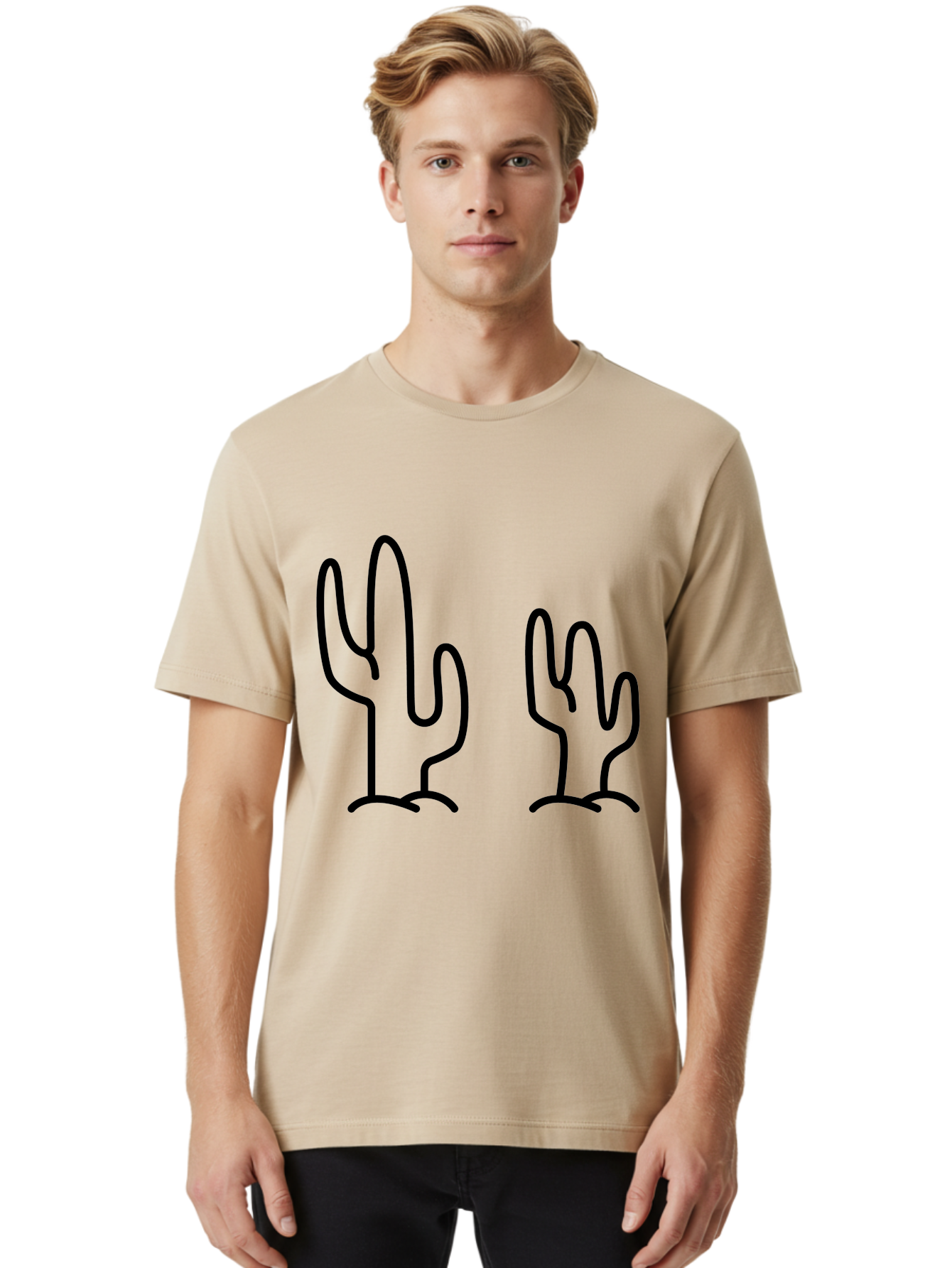 Cacti Men'S Graphic Tee, 100% Cotton, Comfortable Casual Summer Wear, Machine Washable, Cacti, Cactus Graphics, Simple Illustrations, Minimalist Design, Hand Drawn Art, Desert Plants, Outline Drawings, Black Lines -  Aaa160 28