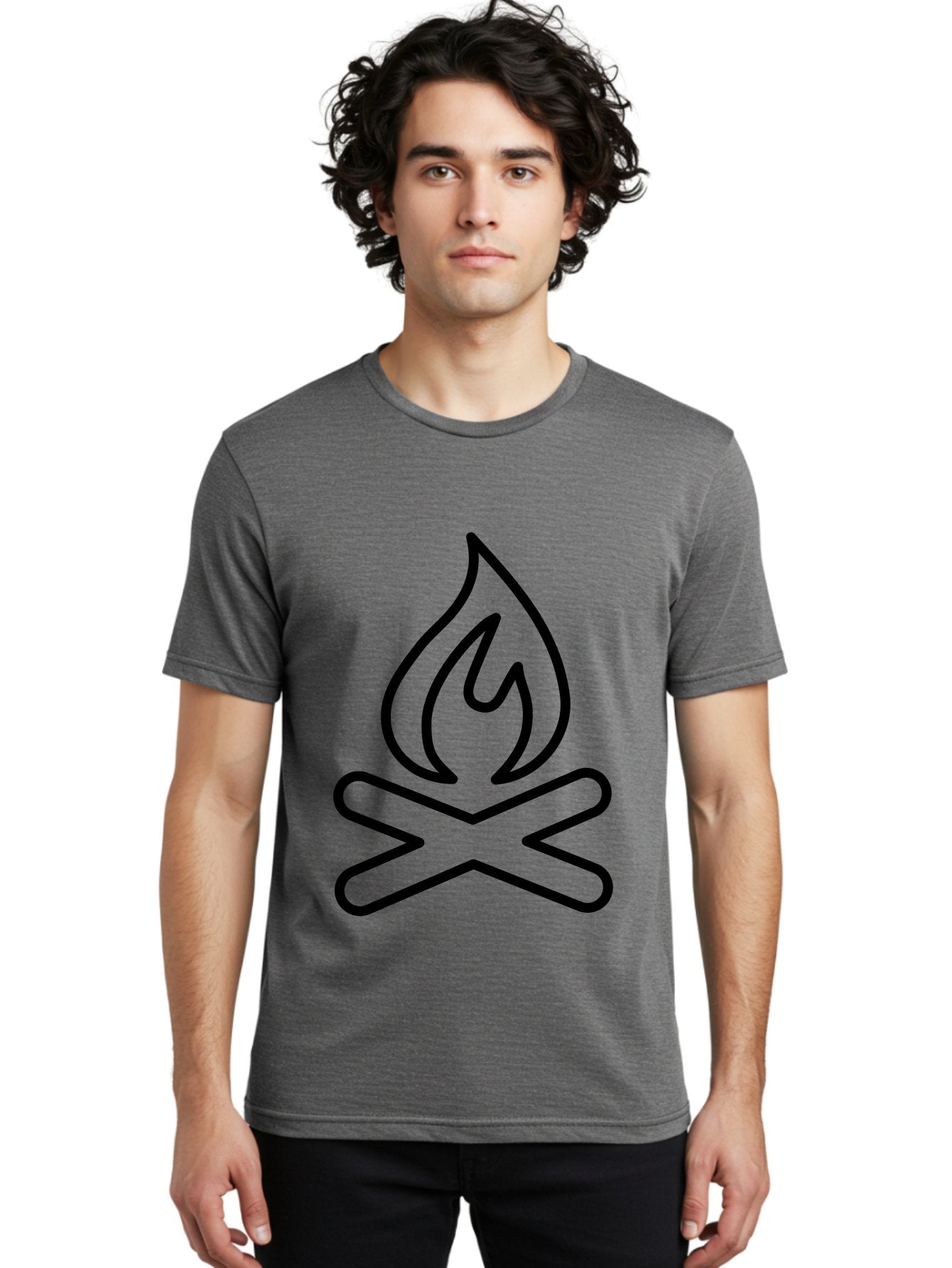 Campfire Men'S Graphic Tee, 100% Cotton, Comfortable Casual Summer Wear, Machine Washable, Campfire Icon, Campfire, Black Outline, Flames, Campfire Graphics, Simple Illustration, Minimalist Design, Outdoor Symbol, Camping Emblem, Fire Pit -  Aaa165 30