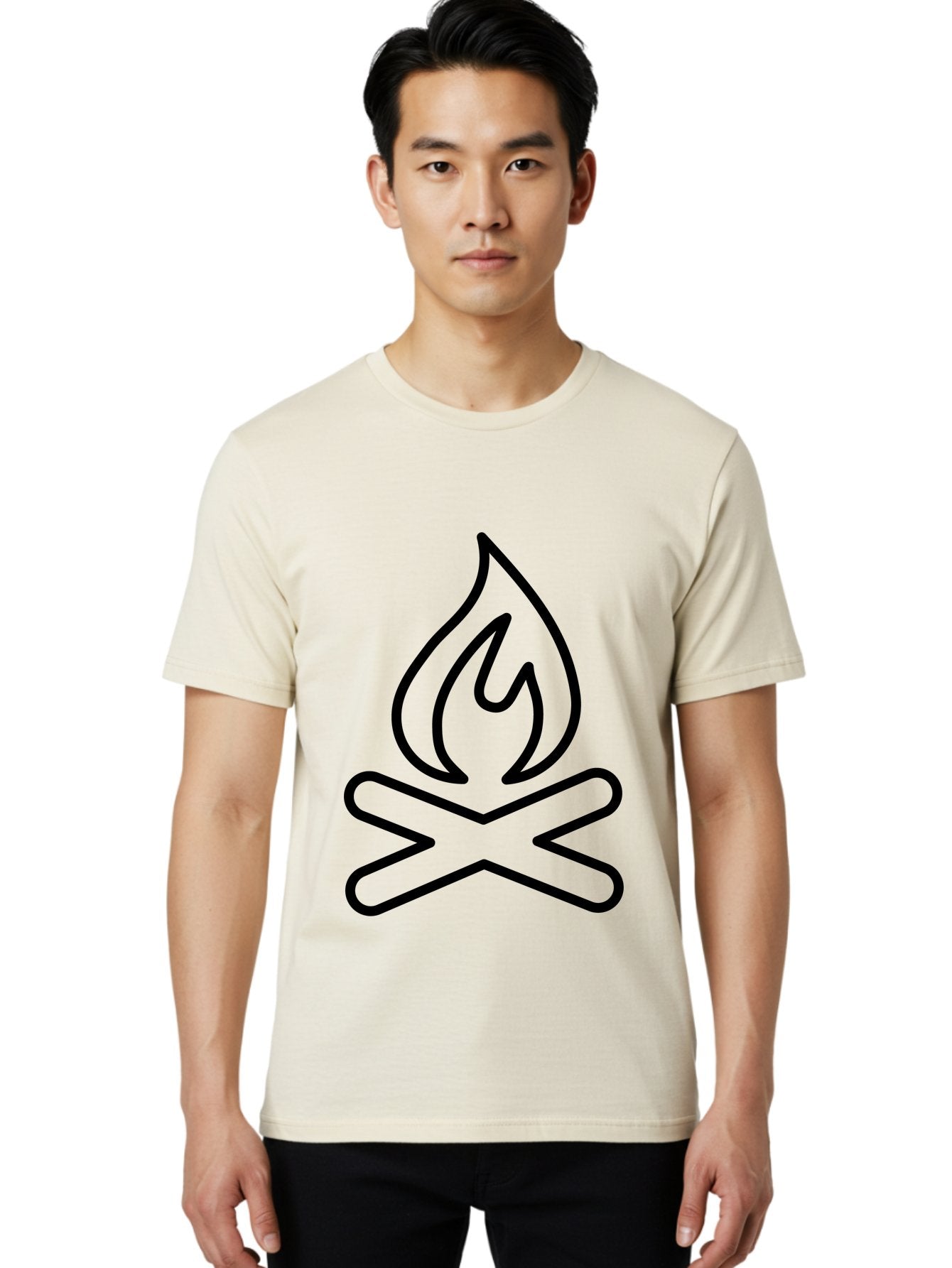 Campfire Men'S Graphic Tee, 100% Cotton, Comfortable Casual Summer Wear, Machine Washable, Campfire Icon, Campfire, Black Outline, Flames, Campfire Graphics, Simple Illustration, Minimalist Design, Outdoor Symbol, Camping Emblem, Fire Pit -  Aaa165 14
