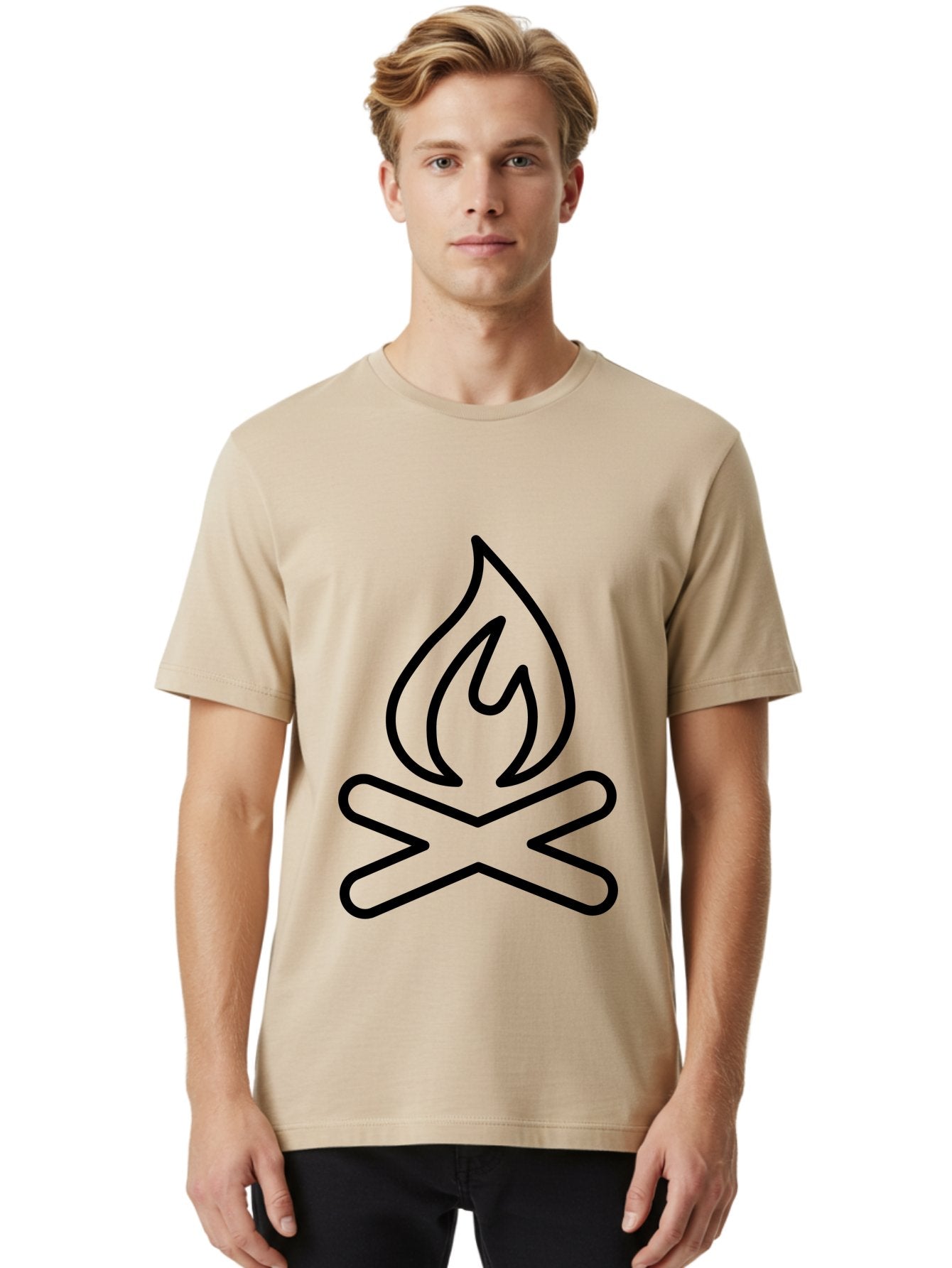 Campfire Men'S Graphic Tee, 100% Cotton, Comfortable Casual Summer Wear, Machine Washable, Campfire Icon, Campfire, Black Outline, Flames, Campfire Graphics, Simple Illustration, Minimalist Design, Outdoor Symbol, Camping Emblem, Fire Pit -  Aaa165 6