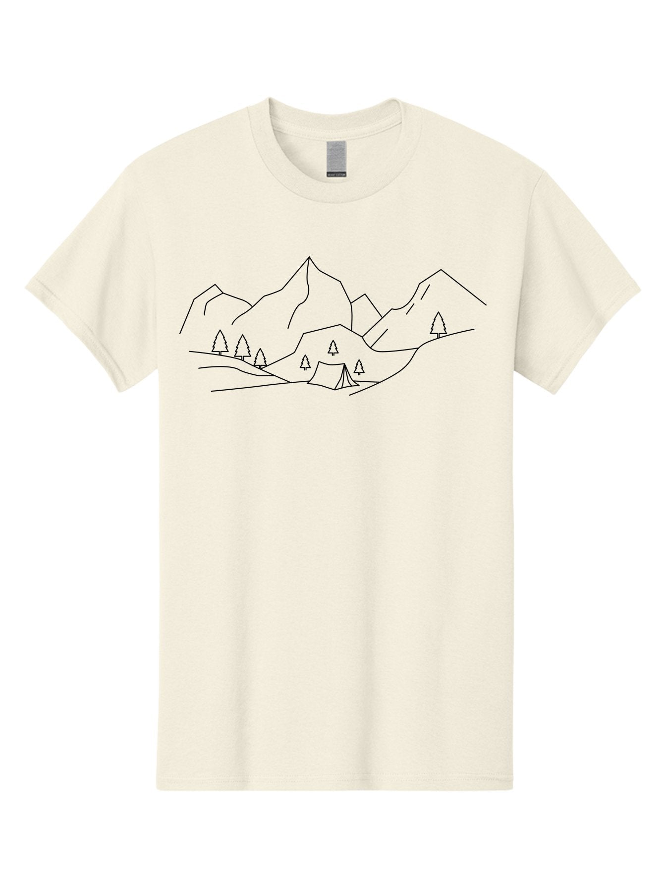 Camping-In-Mountains Men'S Graphic Tee, 100% Cotton, Comfortable Casual Summer Wear, Machine Washable, Mountain Range, Camping Site, Wilderness Adventure, Outdoor Recreation, Scenic Landscape, Minimalist Design, Simple Illustration, -  Aaa167 17