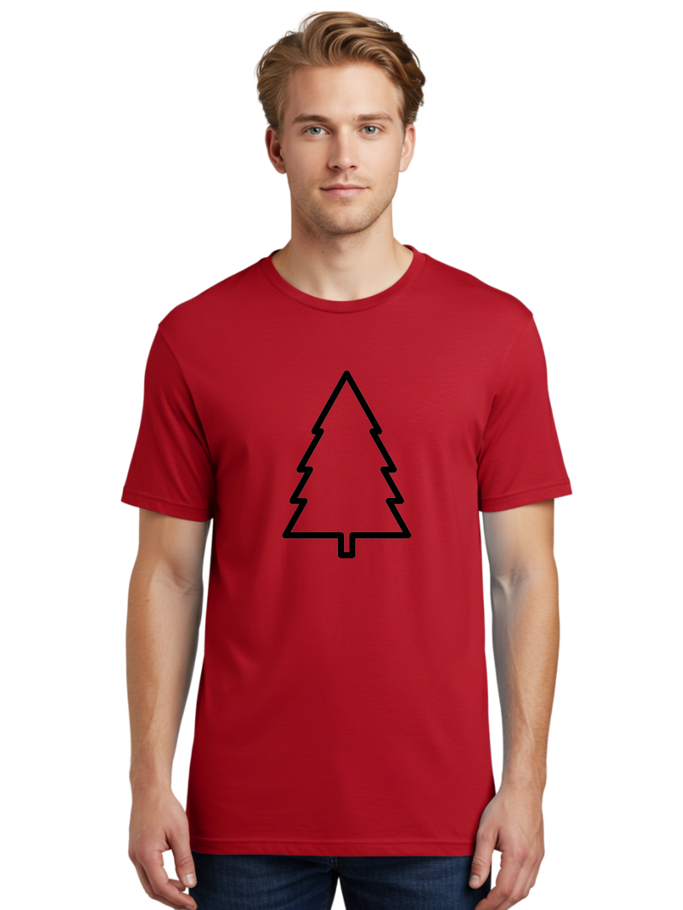 Christmas-Tree-1 Men'S Graphic Tee, 100% Cotton, Comfortable Casual Summer Wear, Machine Washable, Christmas Tree Outline, Minimalist Design, Festive Symbol, Holiday Icon, Simple Illustration, Black Outline -  Aaa170